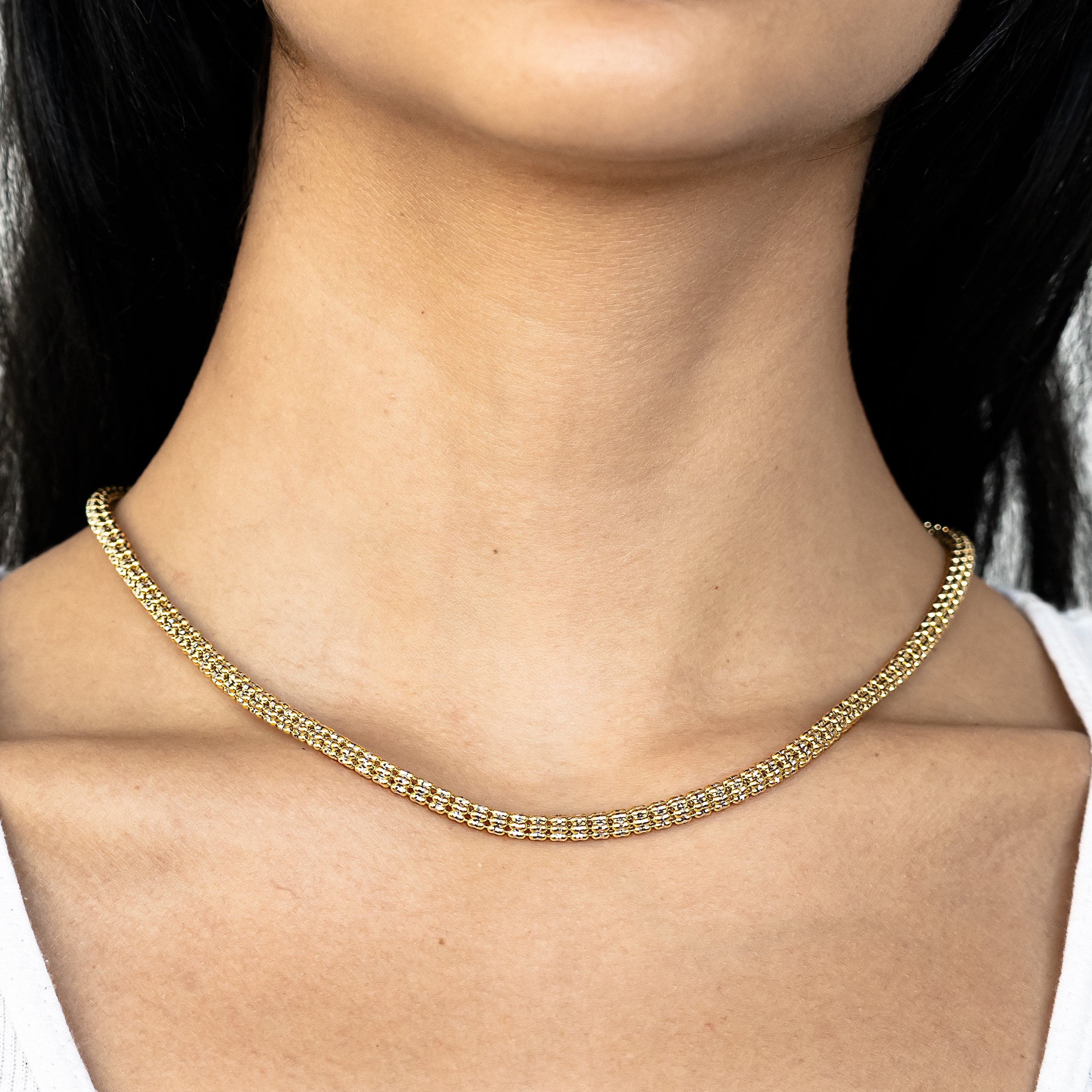 10k Gold Women's Two-Tone Diamond Cut Ice Chain