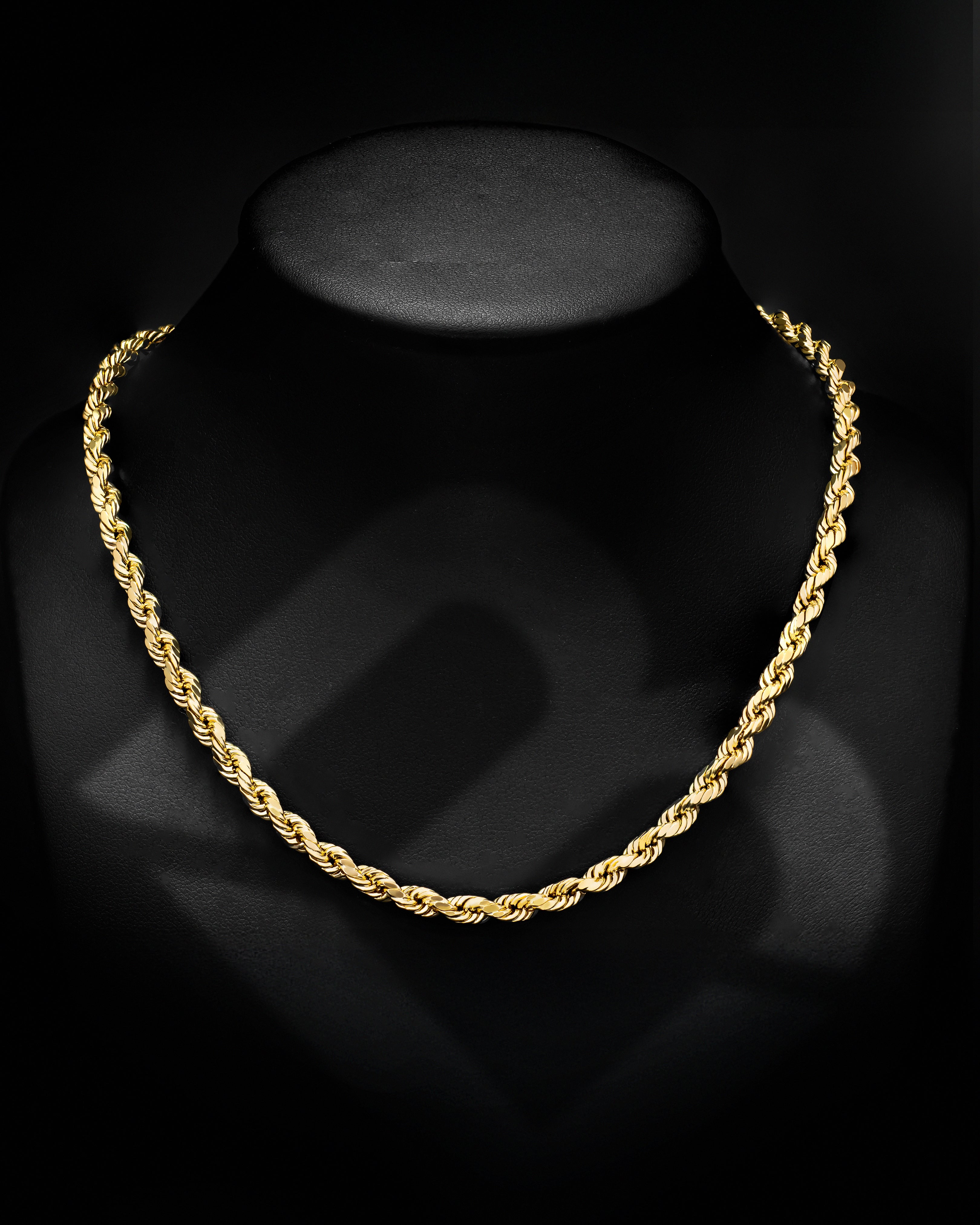 14K Yellow Gold Hollow Diamond Cut Rope Necklace Chain – 1.5mm – 16 To 24 Inch