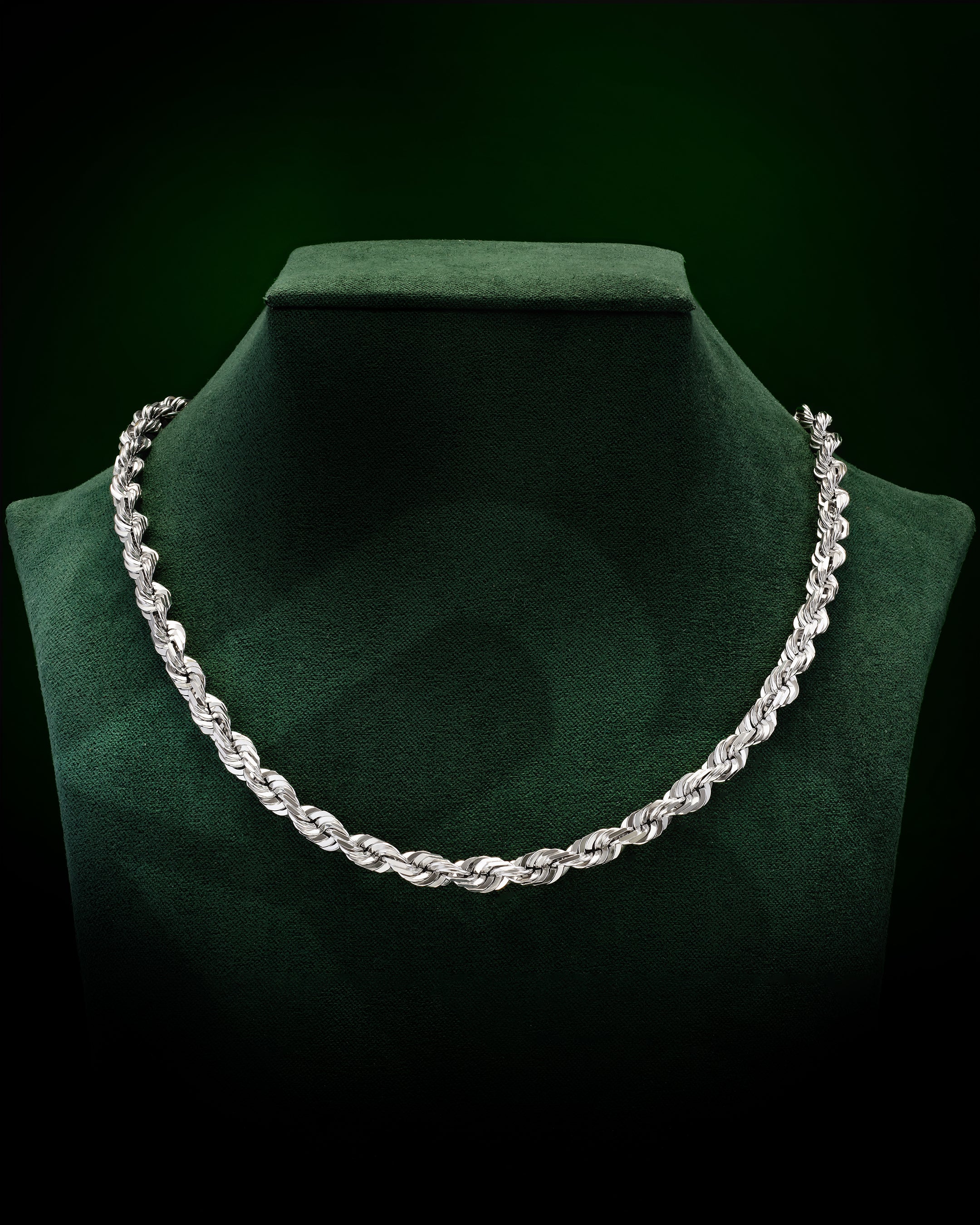 10k White Gold Solid Diamond Cut Rope Chain