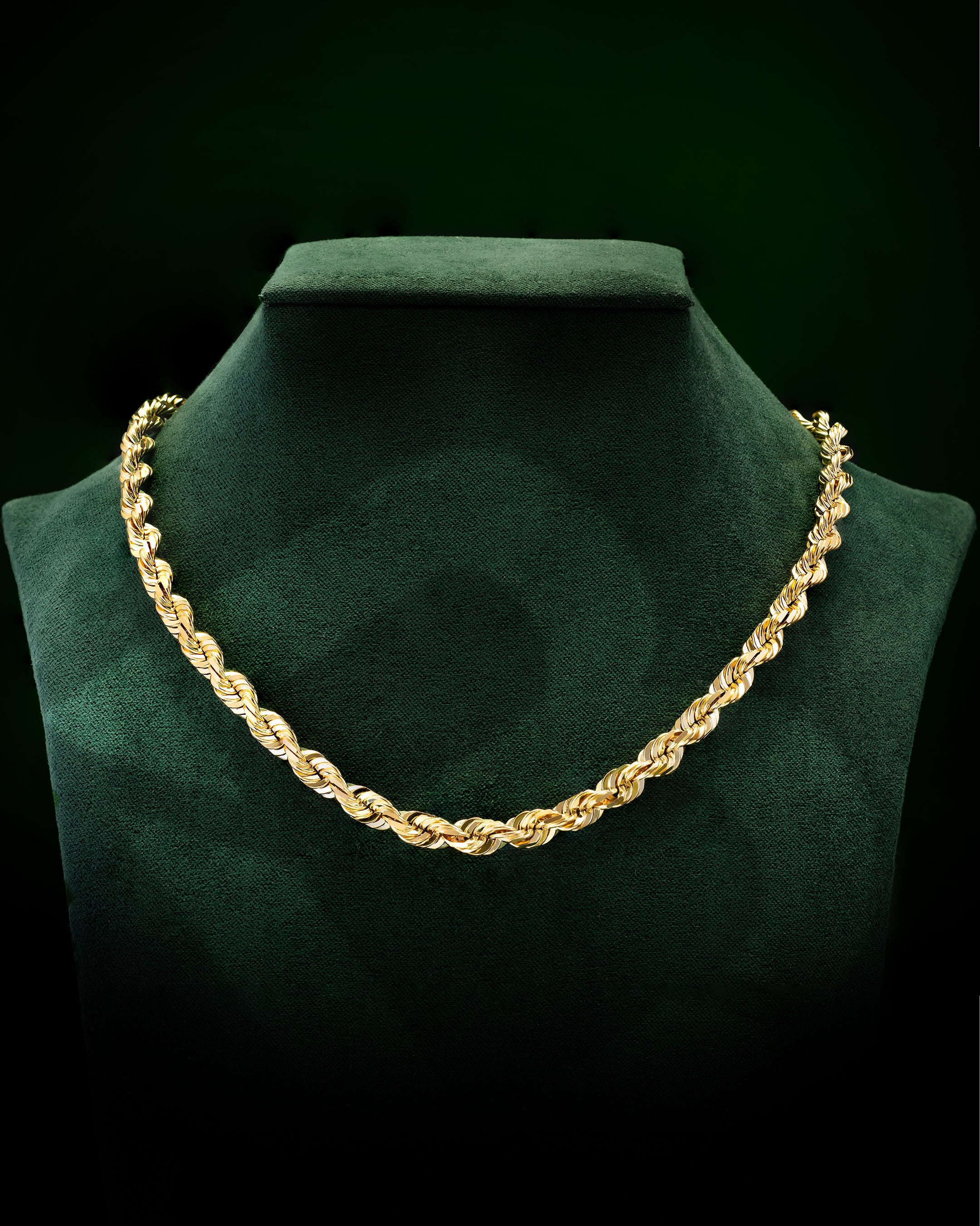 14k Yellow Gold Solid Diamond Cut Rope Chain