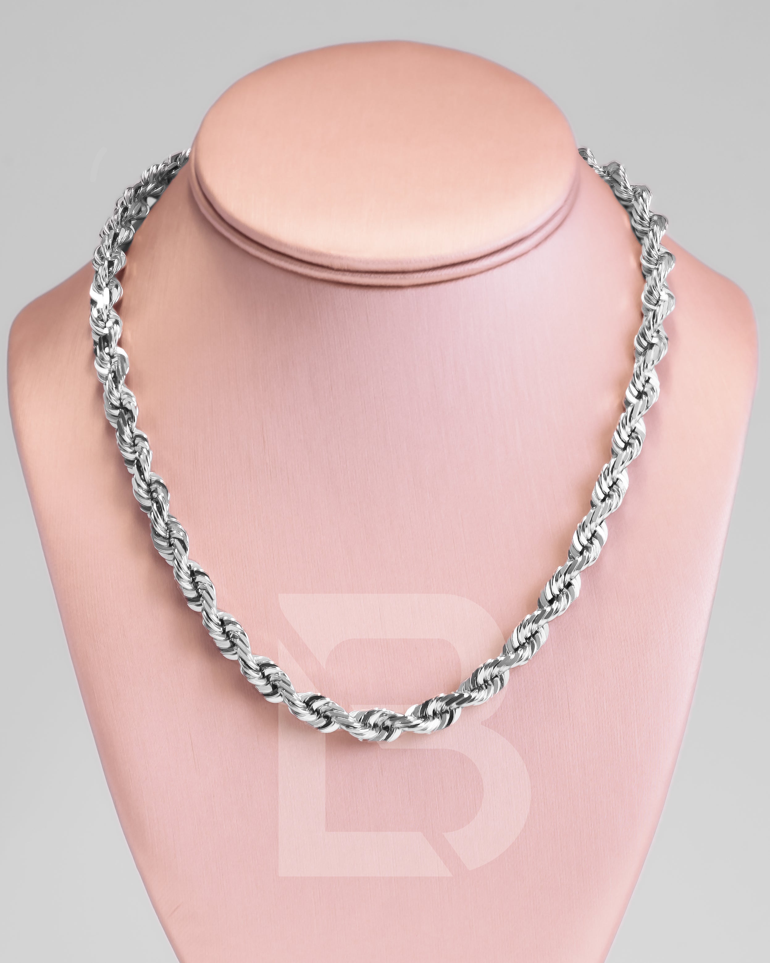 10k White Gold Solid Diamond Cut Rope Chain