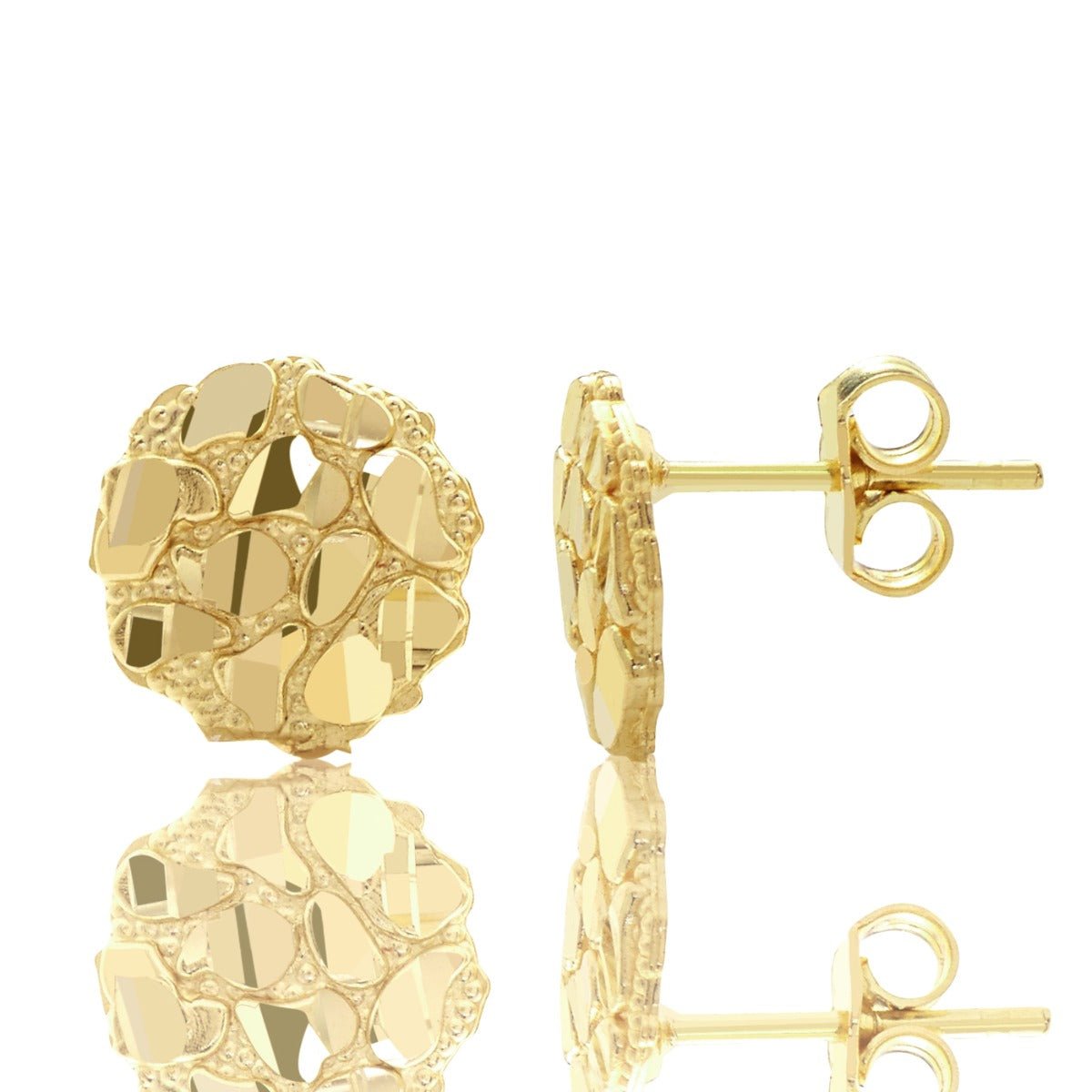 10k Yellow Gold Round Nugget Stud Earrings (.40")