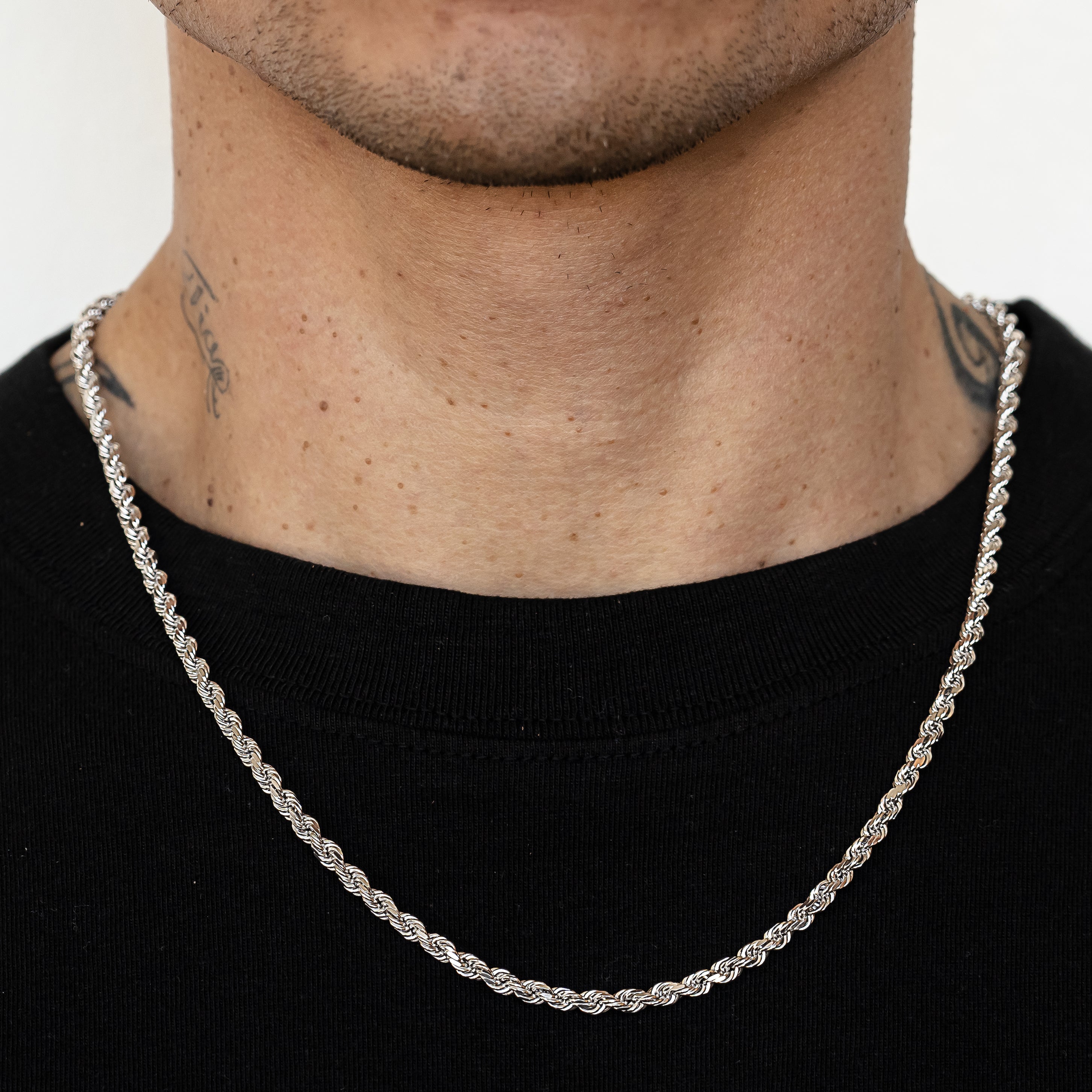 10k White Gold Solid Diamond Cut Rope Chain