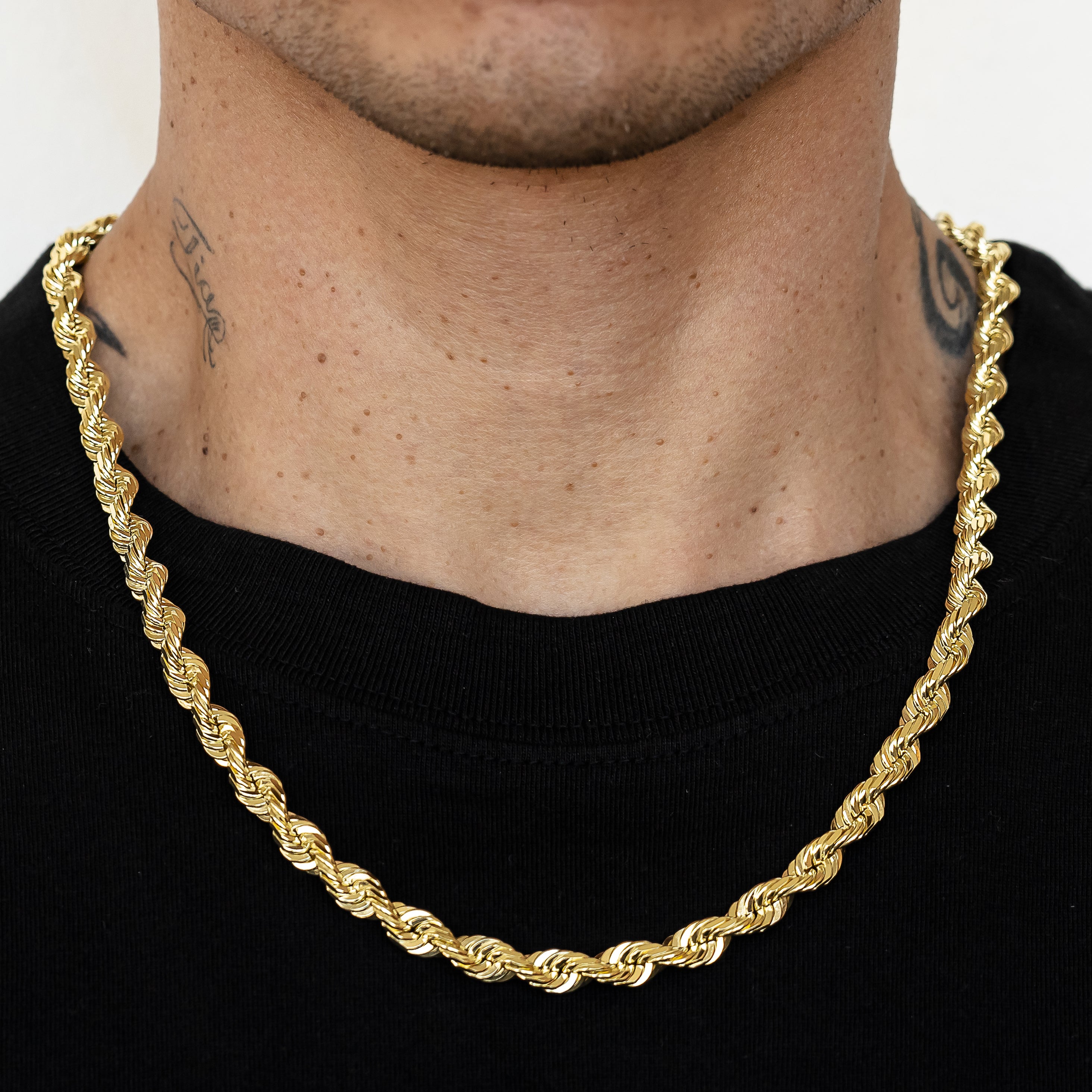 14k Yellow Gold Solid Diamond Cut Rope Chain
