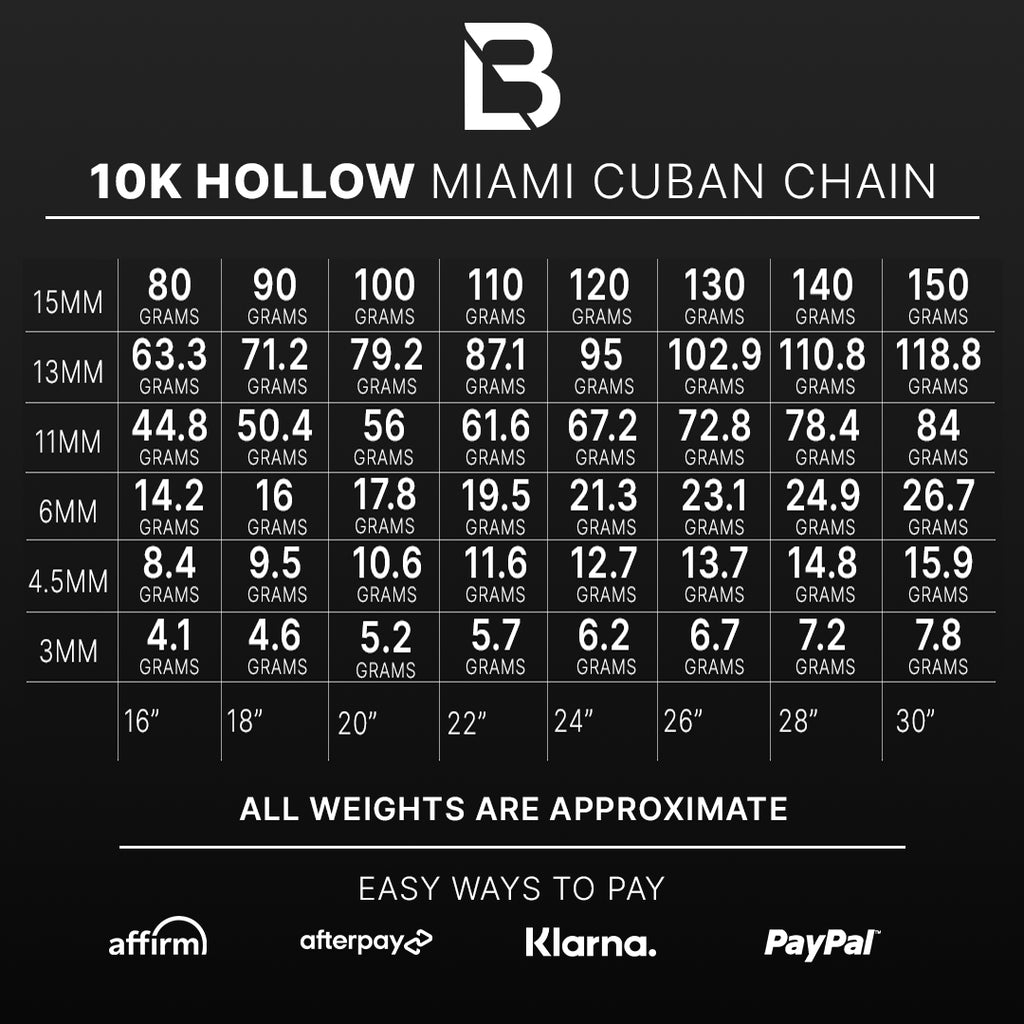 10k Yellow Gold Hollow Miami Cuban Chain