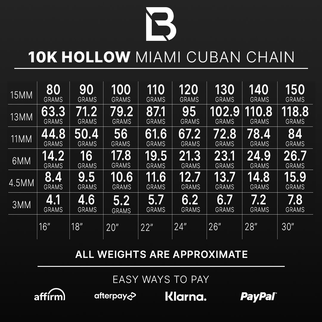 10k Yellow Gold Hollow Miami Cuban Chain