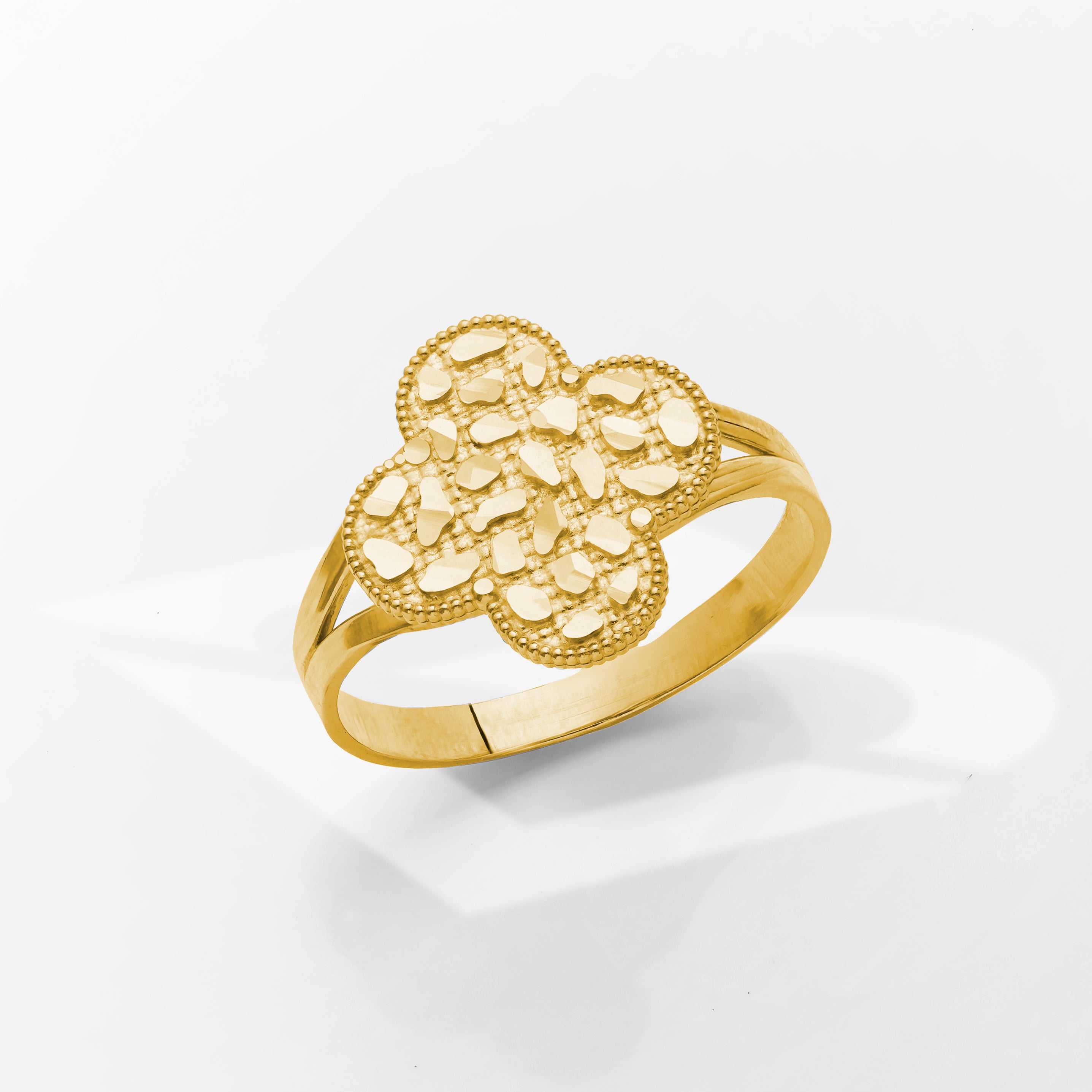 10k Solid Gold Clover Nugget Ring (13mm x 13mm) 2Grams