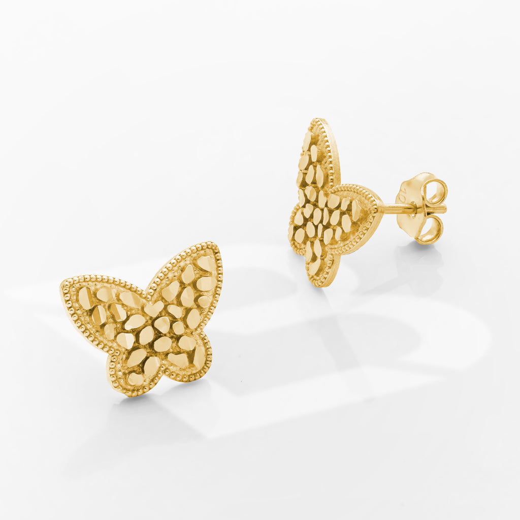 10k solid gold butterfly nugget earrings (12.5mm x 9mm)