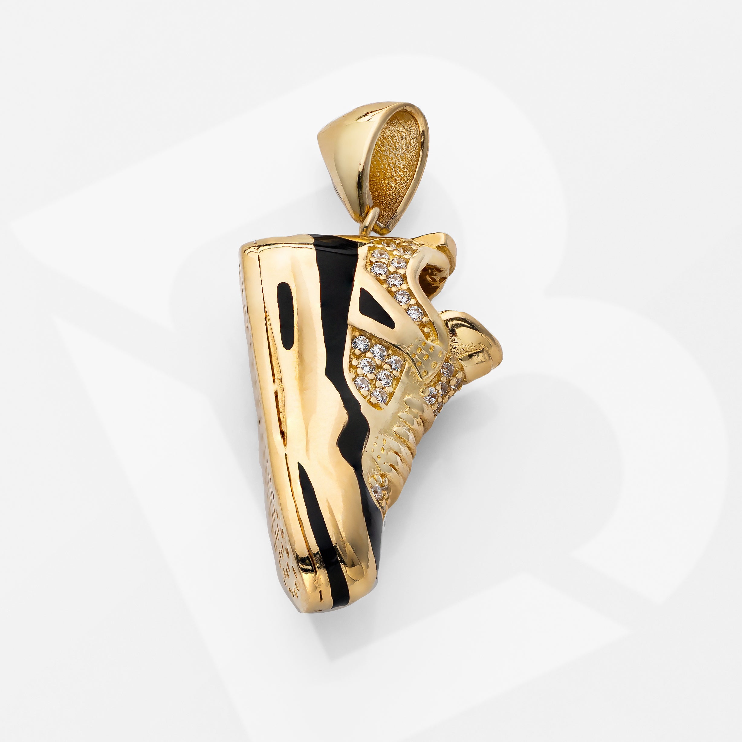 14K Solid Gold Premium Sneaker Shoe With CZ Charm Pendant black line 7.5 Grams