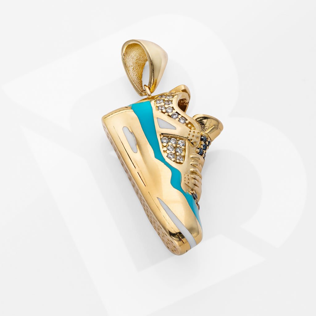 14K Solid Gold Premium Sneaker Shoe With CZ Charm Pendant blue line 7.5 Grams