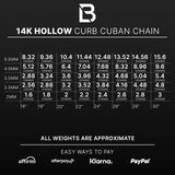 14k Yellow Gold Hollow Curb Cuban Link Chain