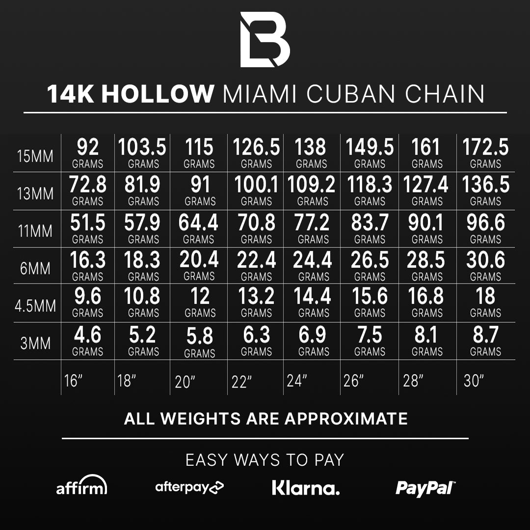 14k Yellow Gold Hollow Miami Cuban Chain