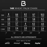 14k Yellow Gold Hollow Wheat Palm Bracelet