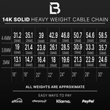 14k Yellow Gold Solid Heavyweight Cable Link Chain with Lobster Lock (Available 3mm to 5mm)
