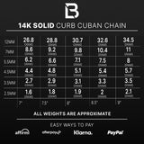 14k Yellow Gold Solid Curb Cuban Bracelet