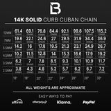 14k Yellow Gold Solid Curb Cuban Link Chain