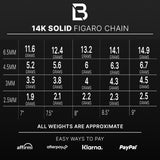 14k Yellow Gold Solid Figaro Bracelet