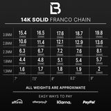 14k Yellow Gold Solid Franco Bracelet