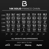 14k Women's Yellow Gold Solid Diamond Cut Franco Necklace
