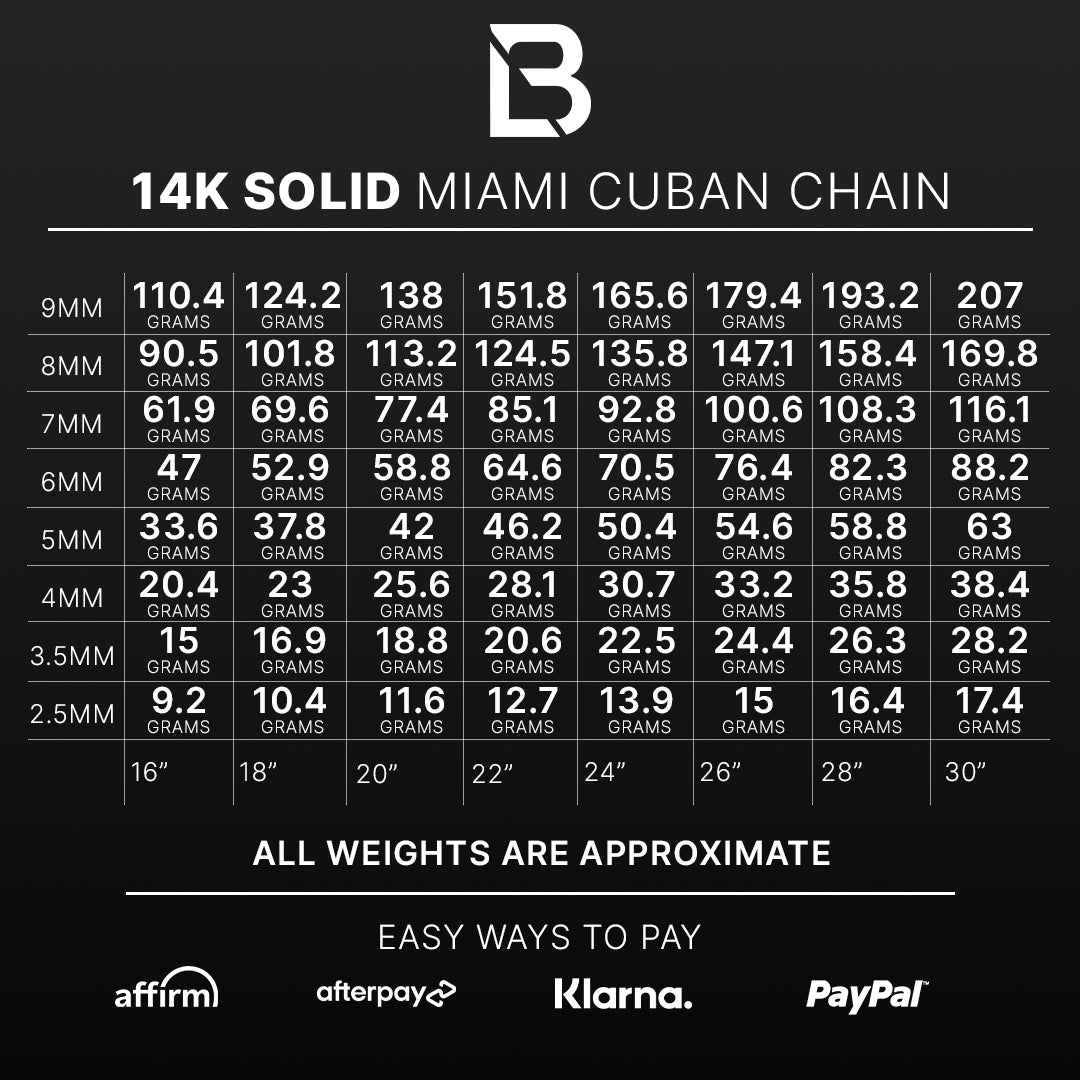 14k White Gold Solid Miami Cuban Chain