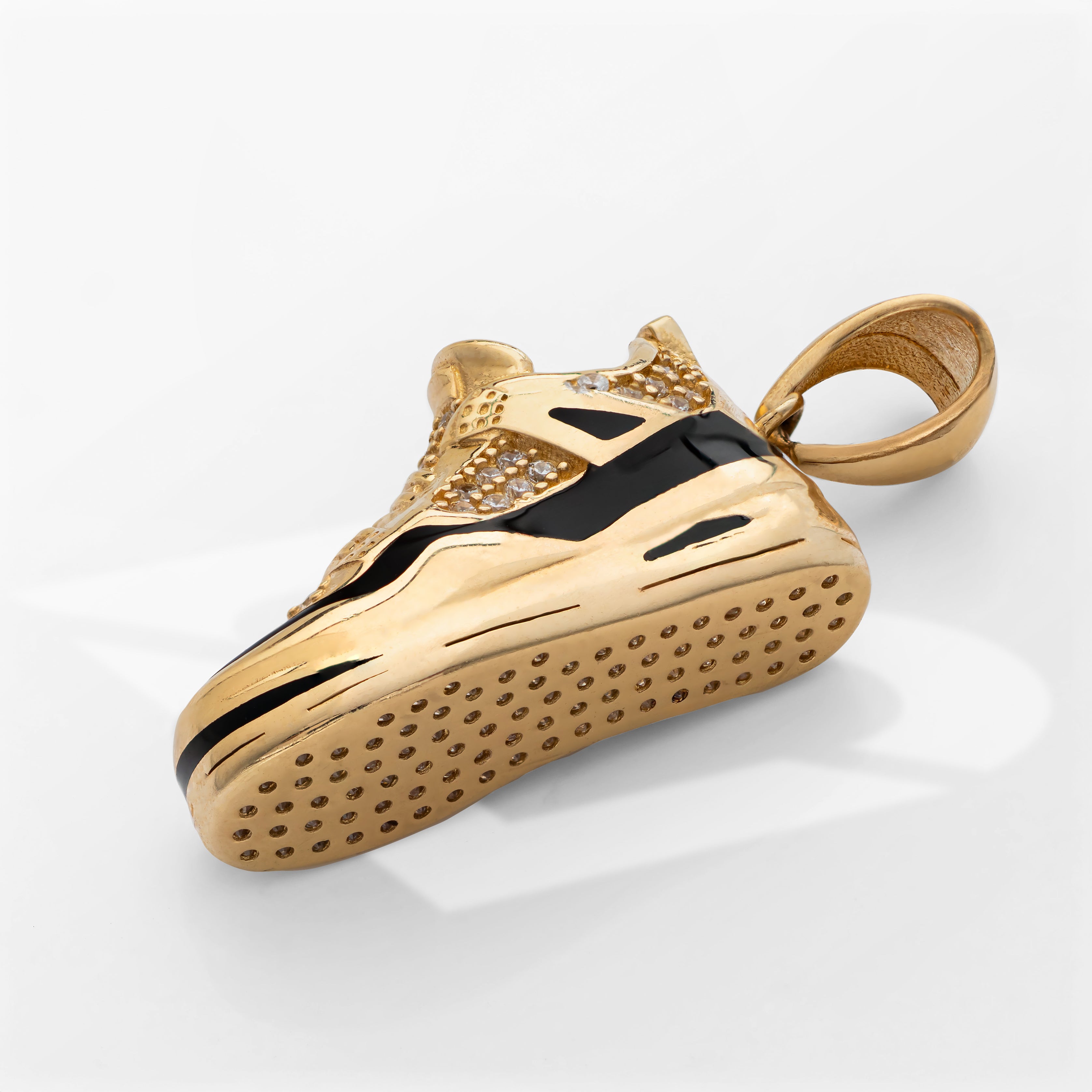 14K Solid Gold Premium Sneaker Shoe With CZ Charm Pendant black line 7.5 Grams