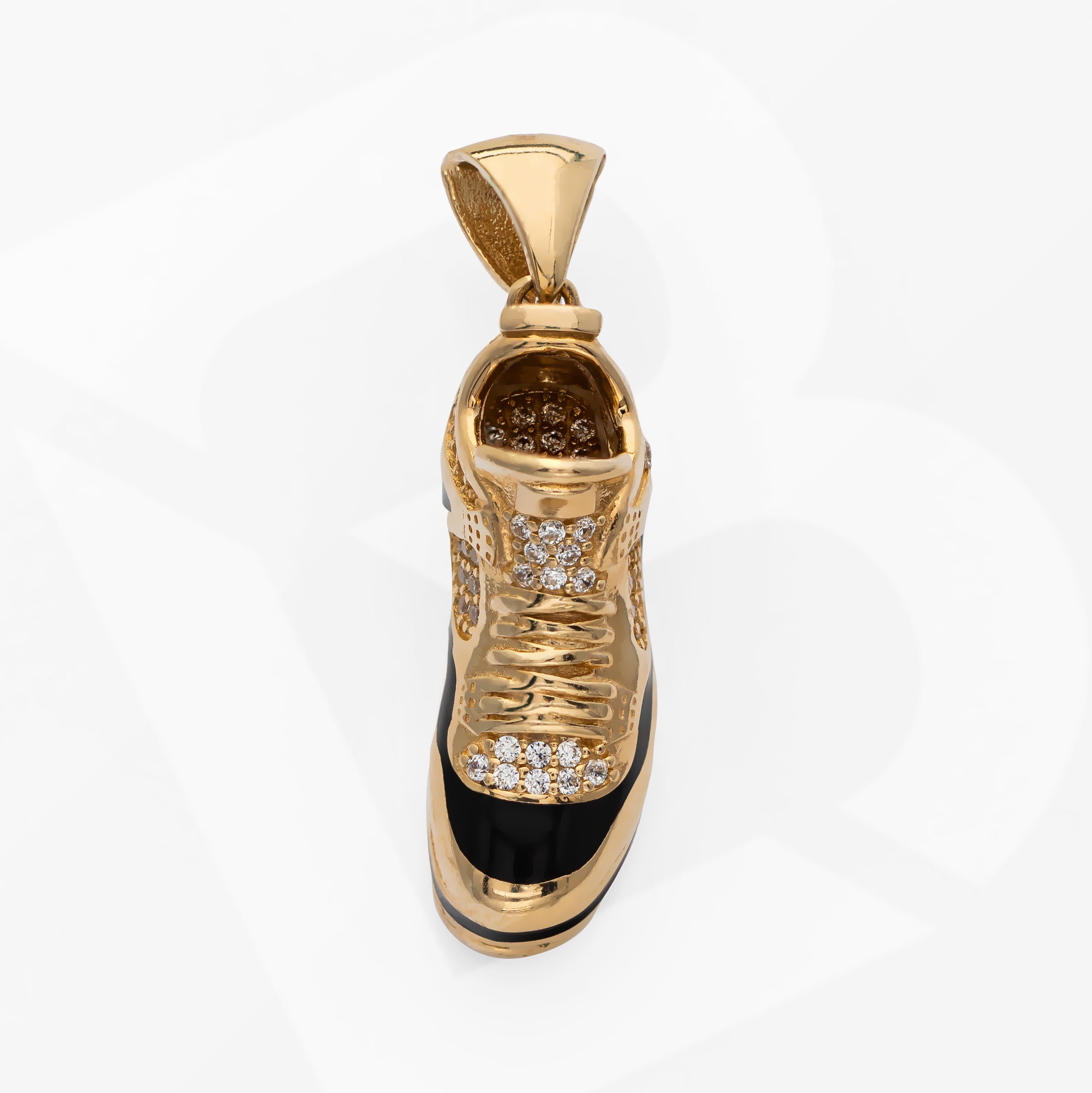 14K Solid Gold Premium Sneaker Shoe With CZ Charm Pendant black line 7.5 Grams