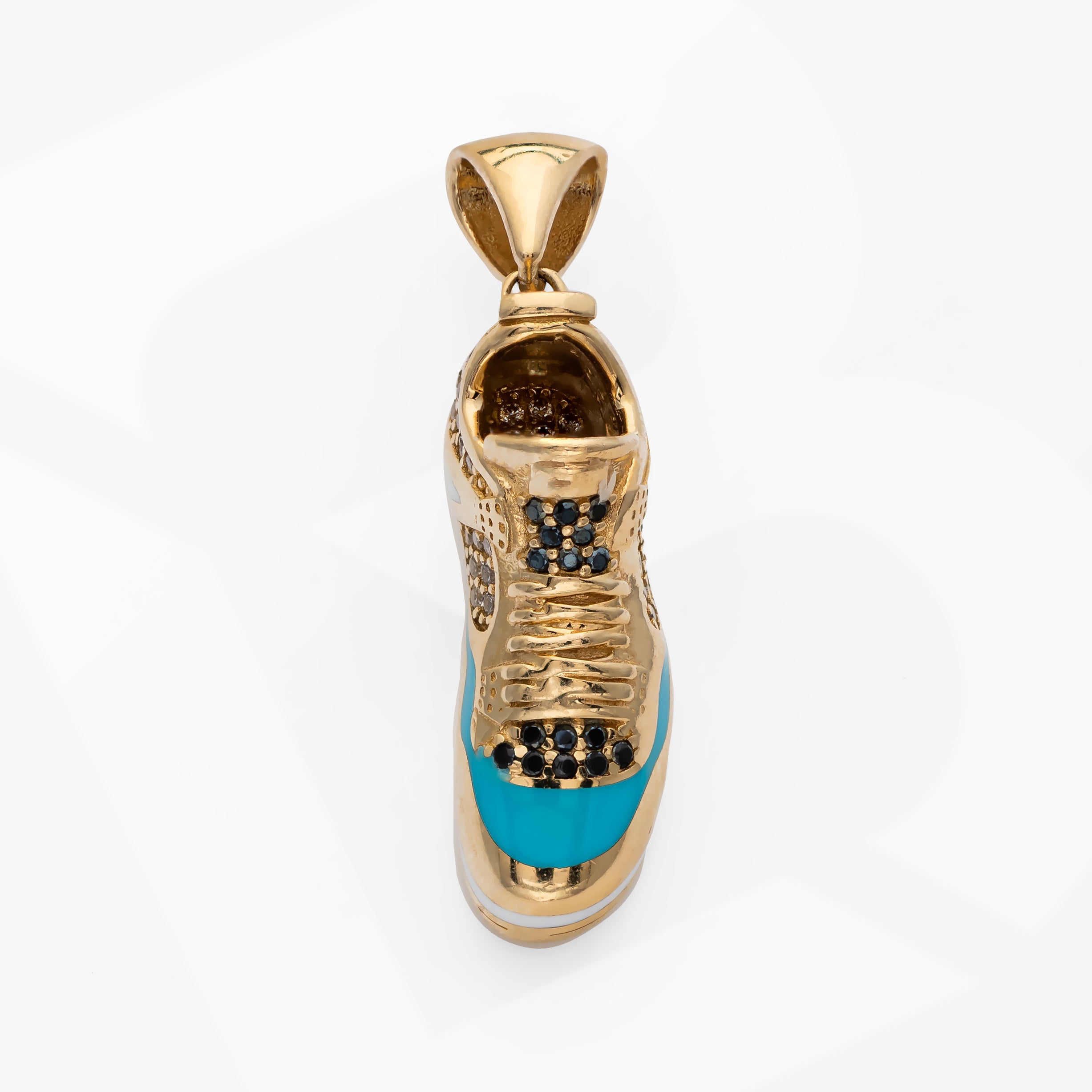 14K Solid Gold Premium Sneaker Shoe With CZ Charm Pendant blue line 7.5 Grams