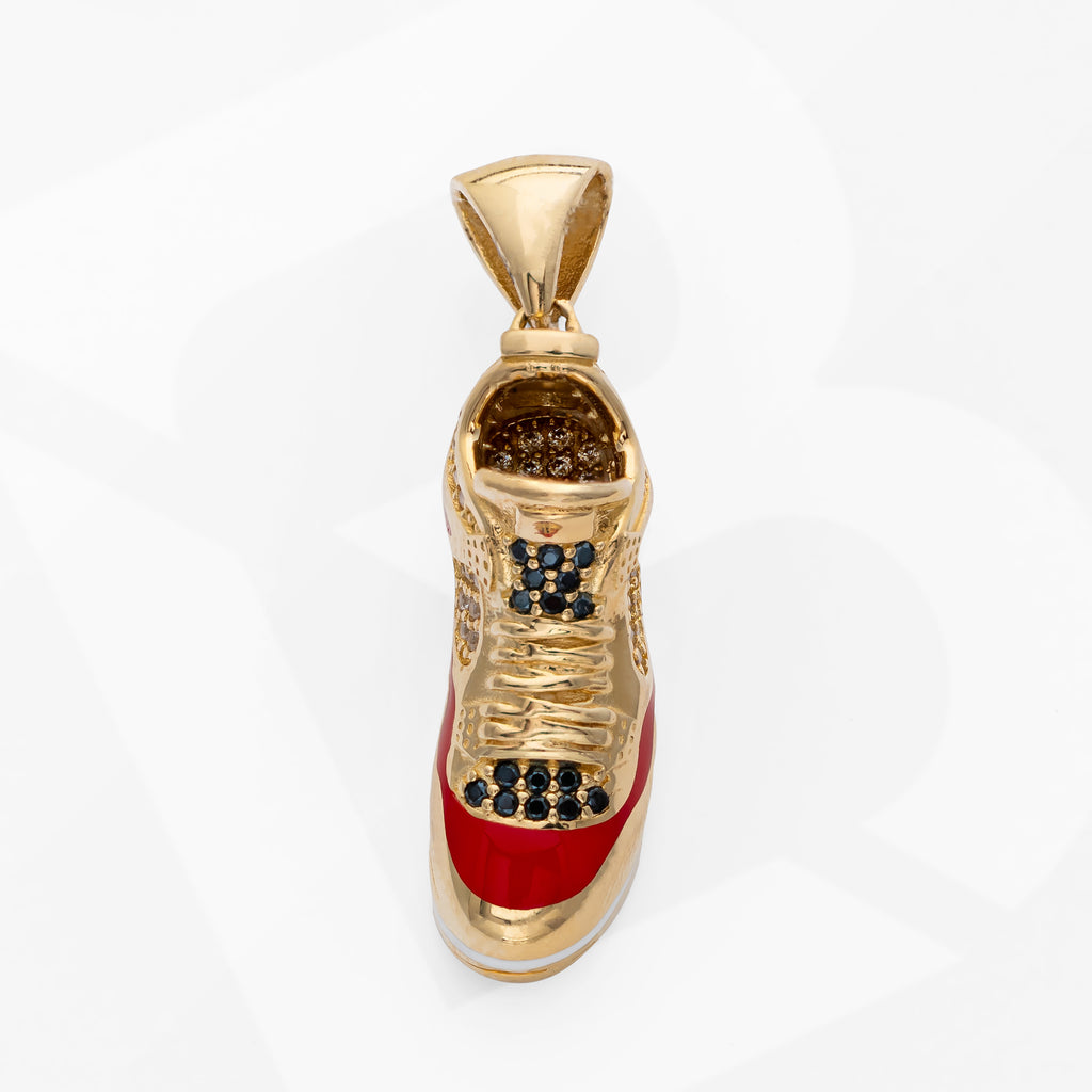 14K Solid Gold Premium Sneaker Shoe With CZ Charm Pendant Red line 7.5 Grams