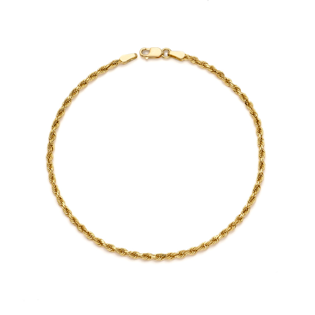 14k Yellow Gold Solid Diamond Cut Rope Bracelet
