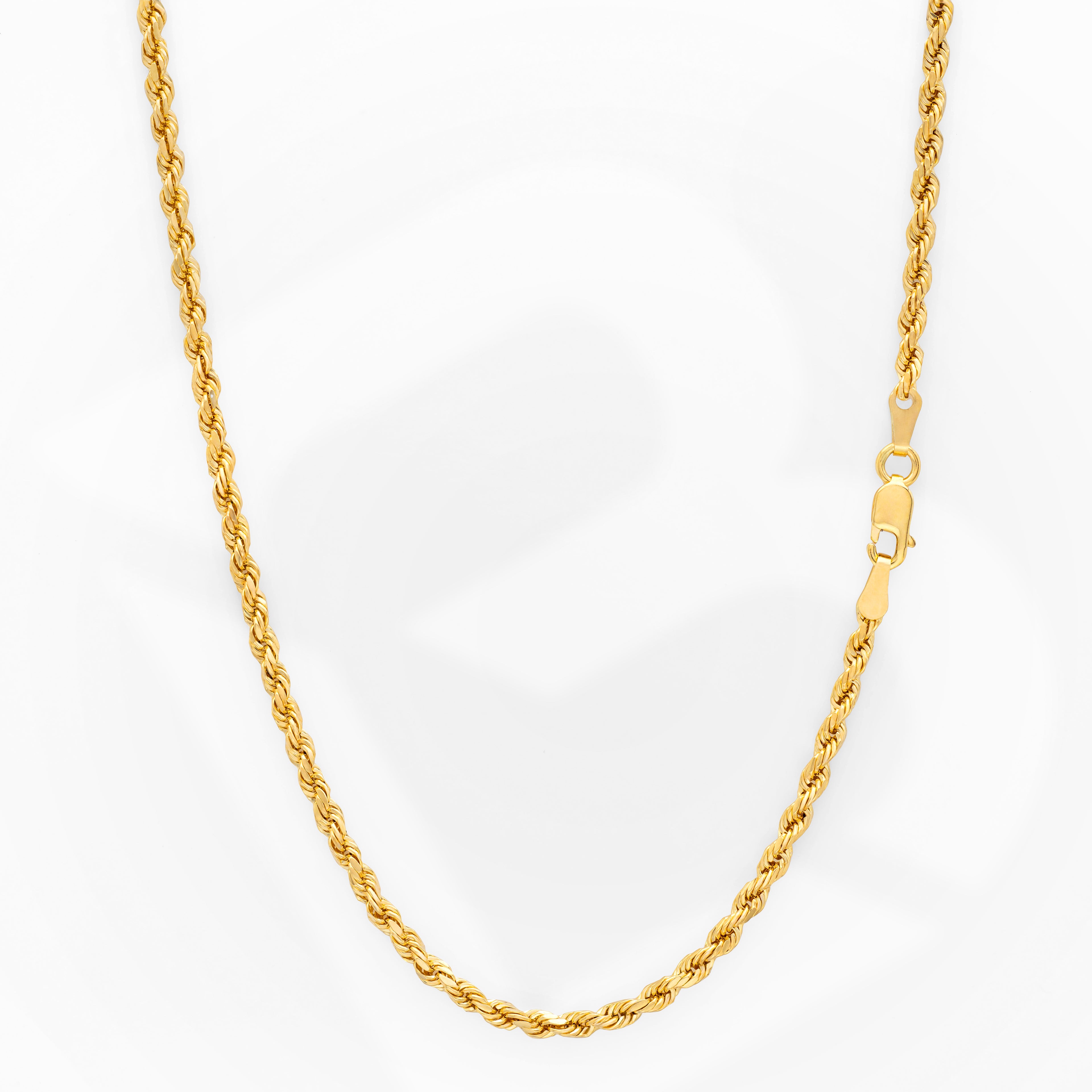 14k Women's Yellow Gold Diamond Cut Hollow Rope Necklace