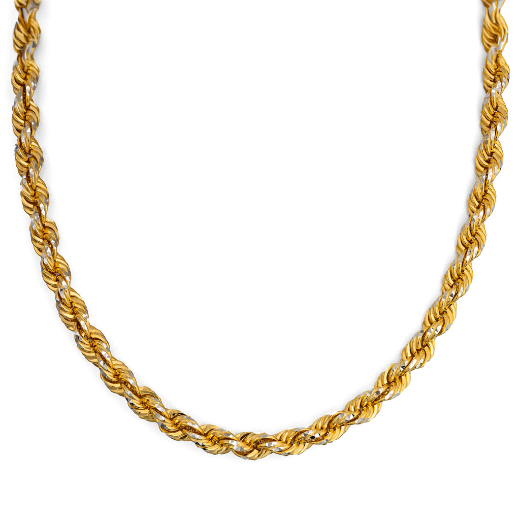 14k Two-Tone Gold Solid Diamond Cut Rope Chain