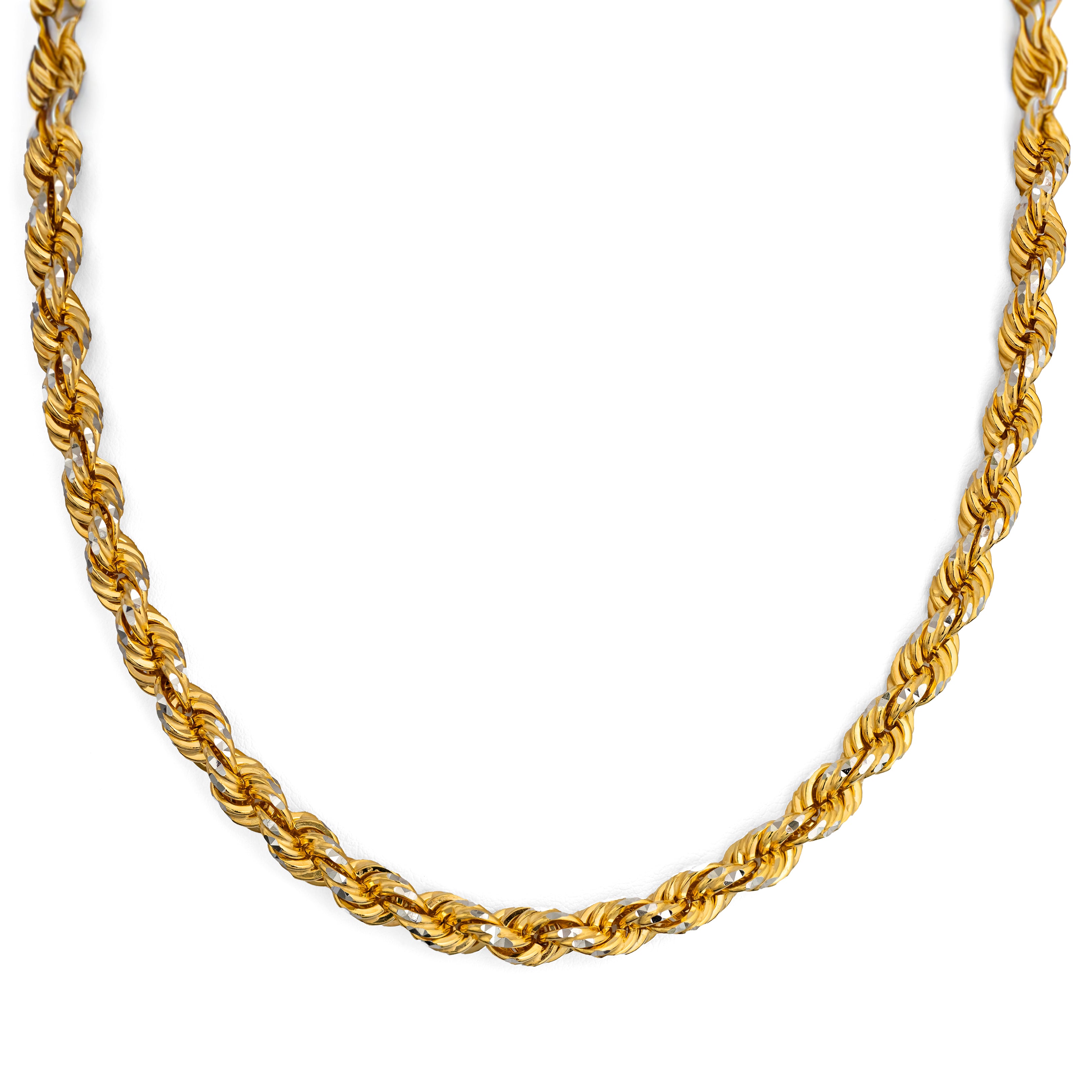 14k Two-Tone Gold Solid Diamond Cut Rope Chain