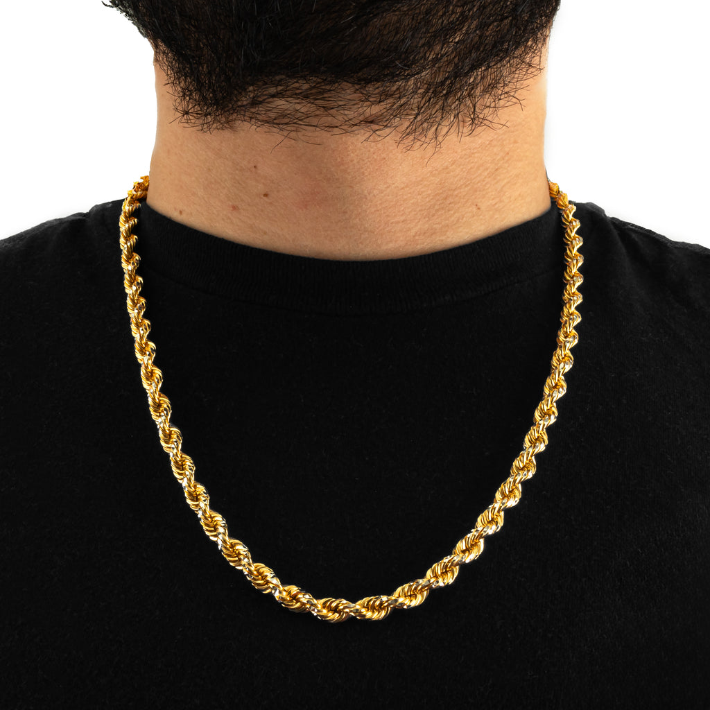 14k Two-Tone Gold Solid Diamond Cut Rope Chain
