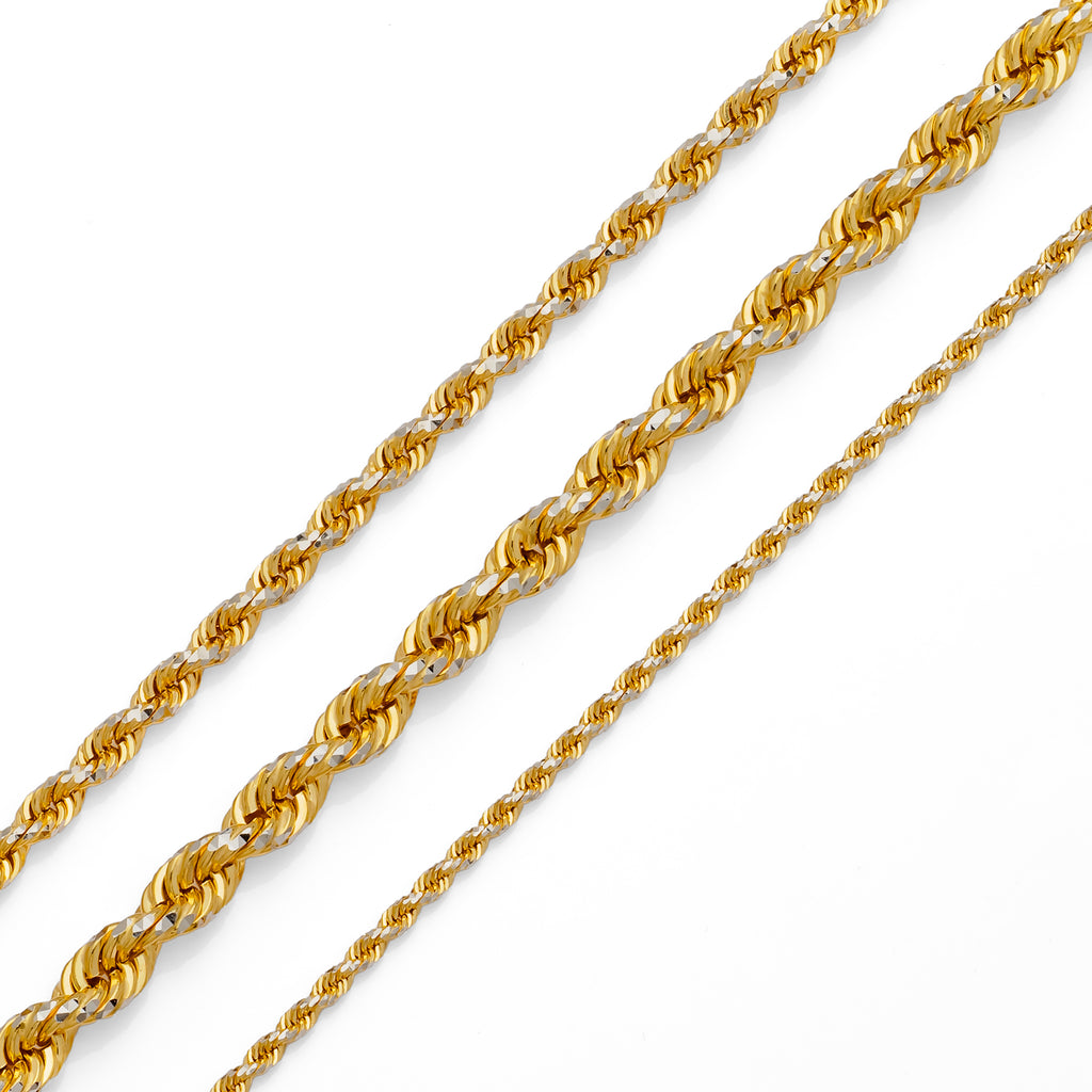 14k Two-Tone Gold Solid Diamond Cut Rope Chain