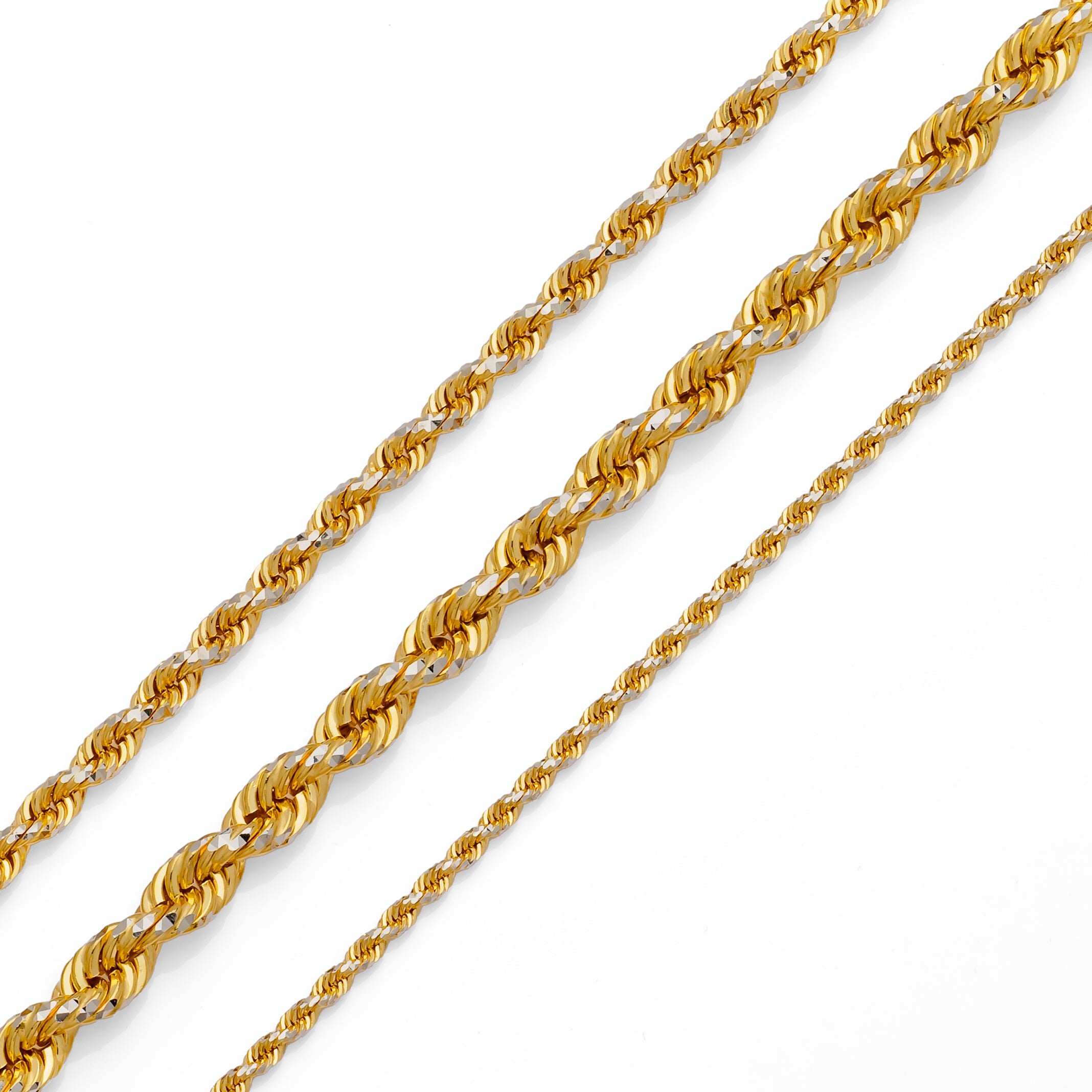 14k Two-Tone Gold Solid Diamond Cut Rope Chain