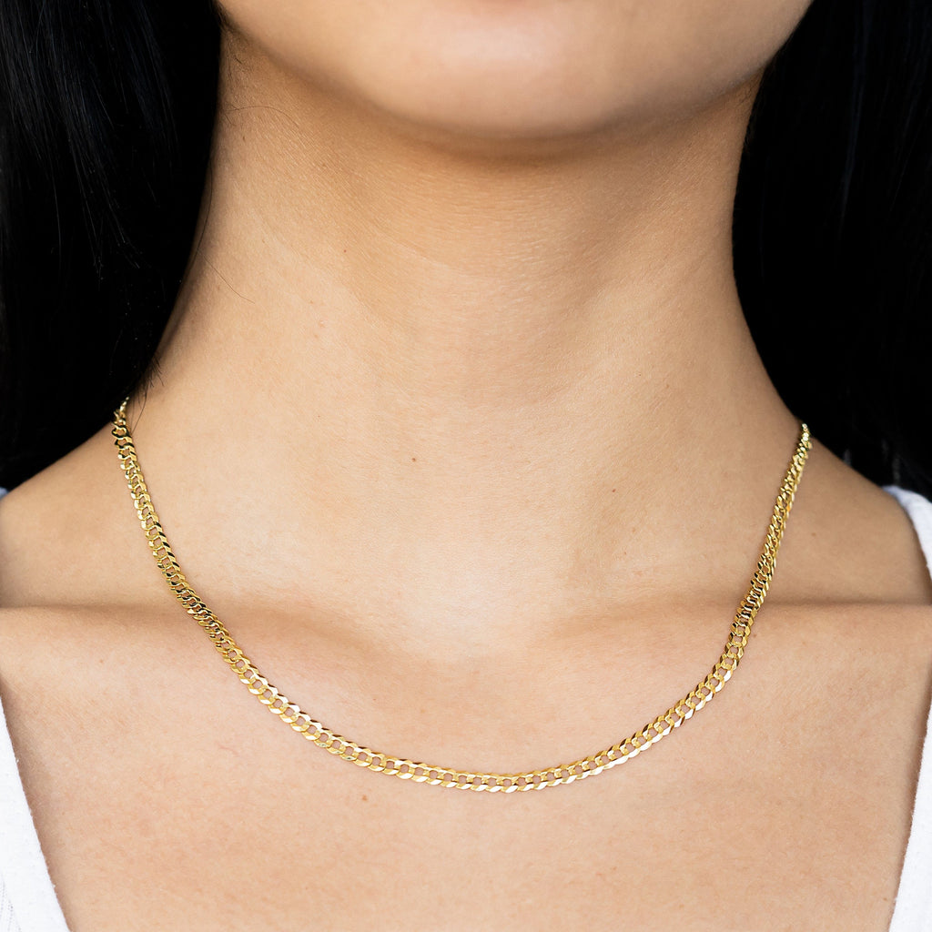 14k Women's Yellow Gold Solid Curb Cuban Link Chain