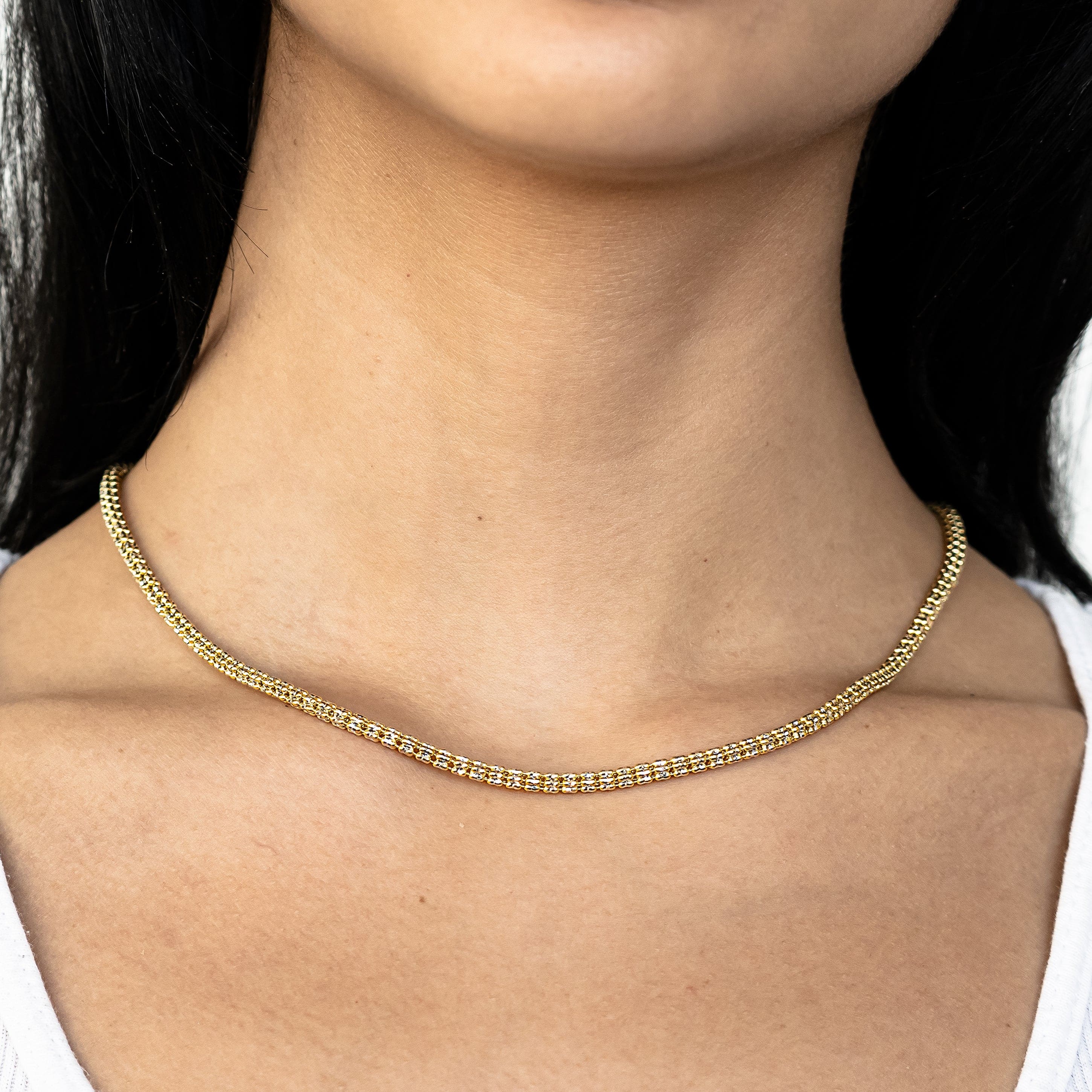 10k Gold Women's Two-Tone Diamond Cut Ice Chain