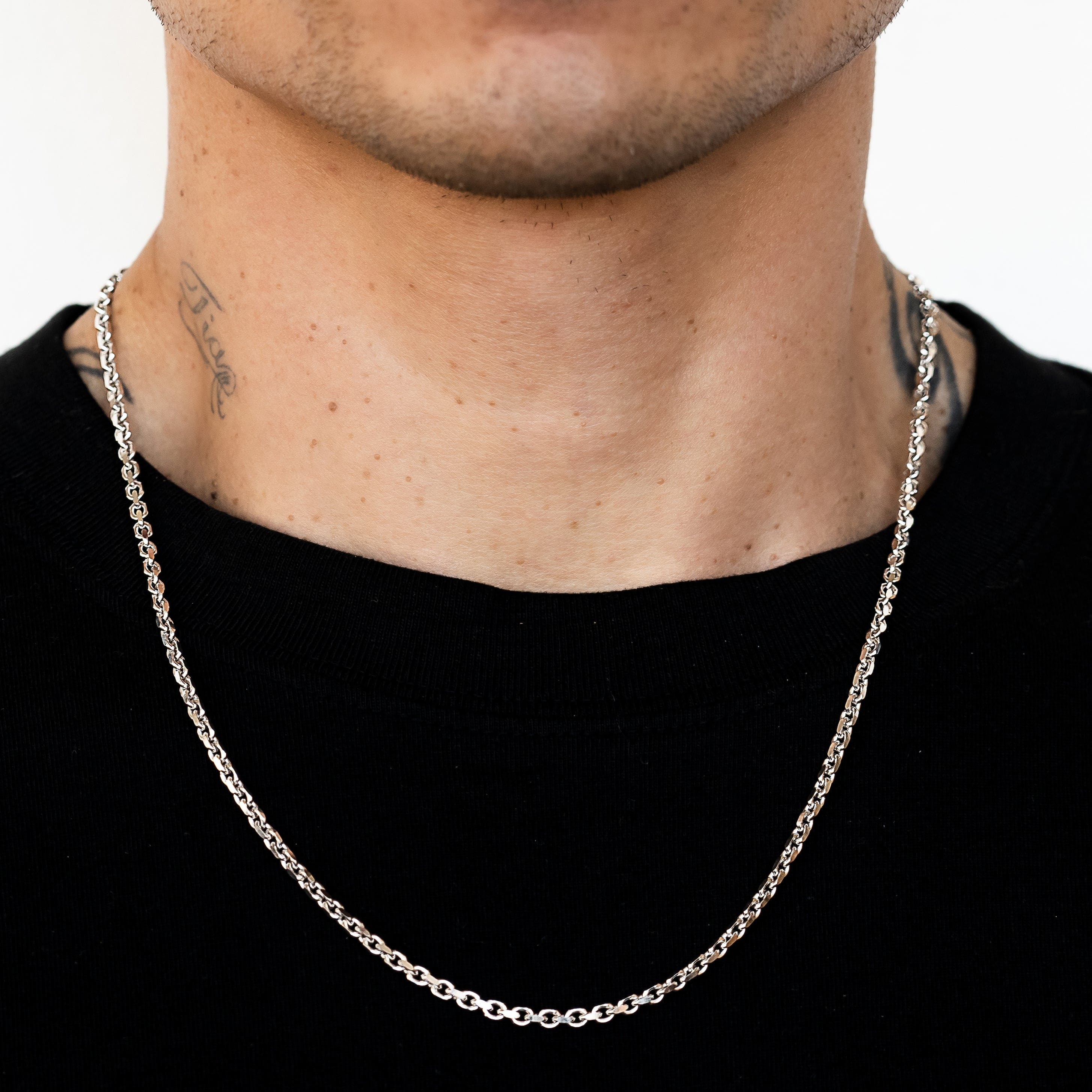 14k White Gold Solid Heavyweight Cable Link Chain with Lobster Lock (Available 3mm to 5mm)