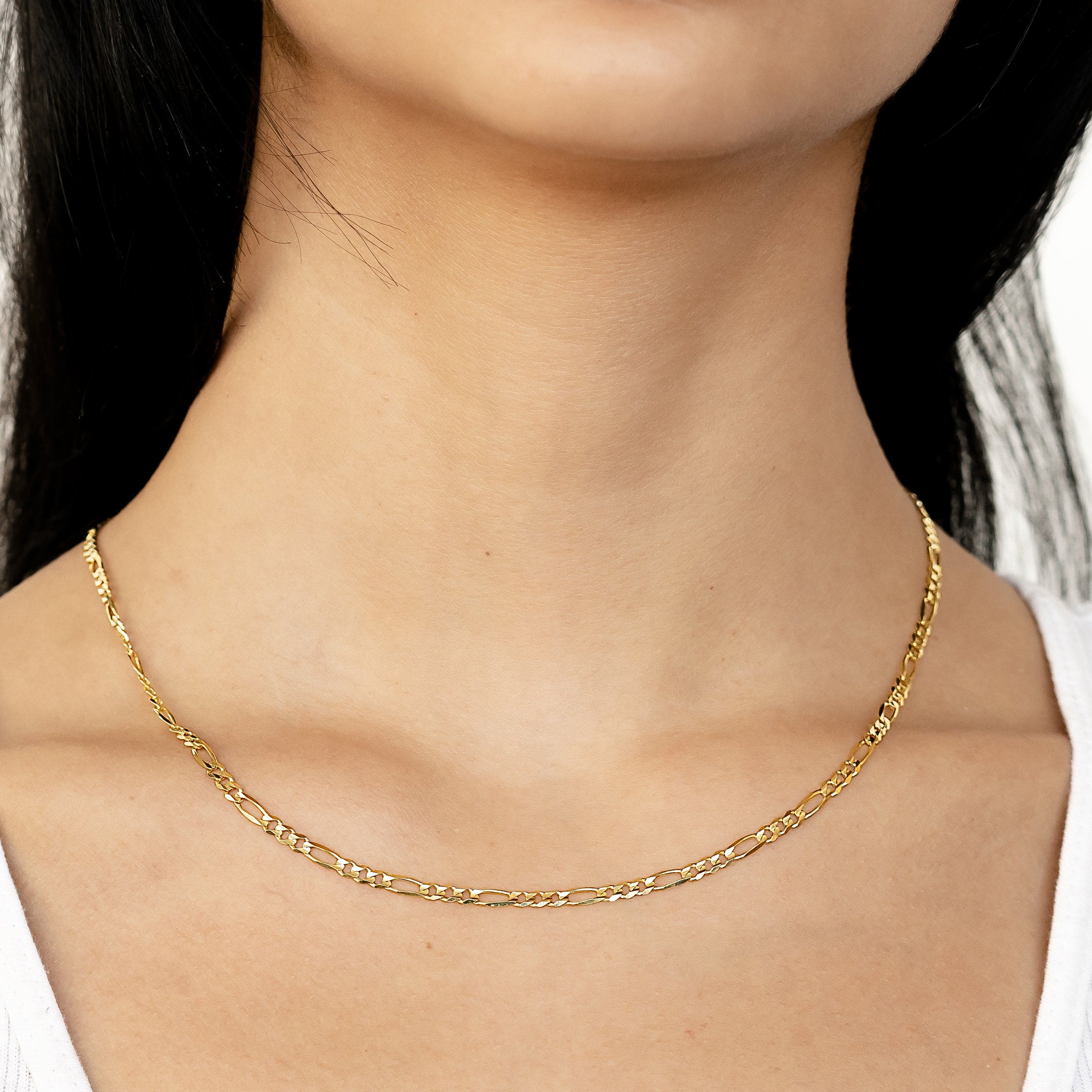 14k Women's Yellow Gold Solid Figaro Chain
