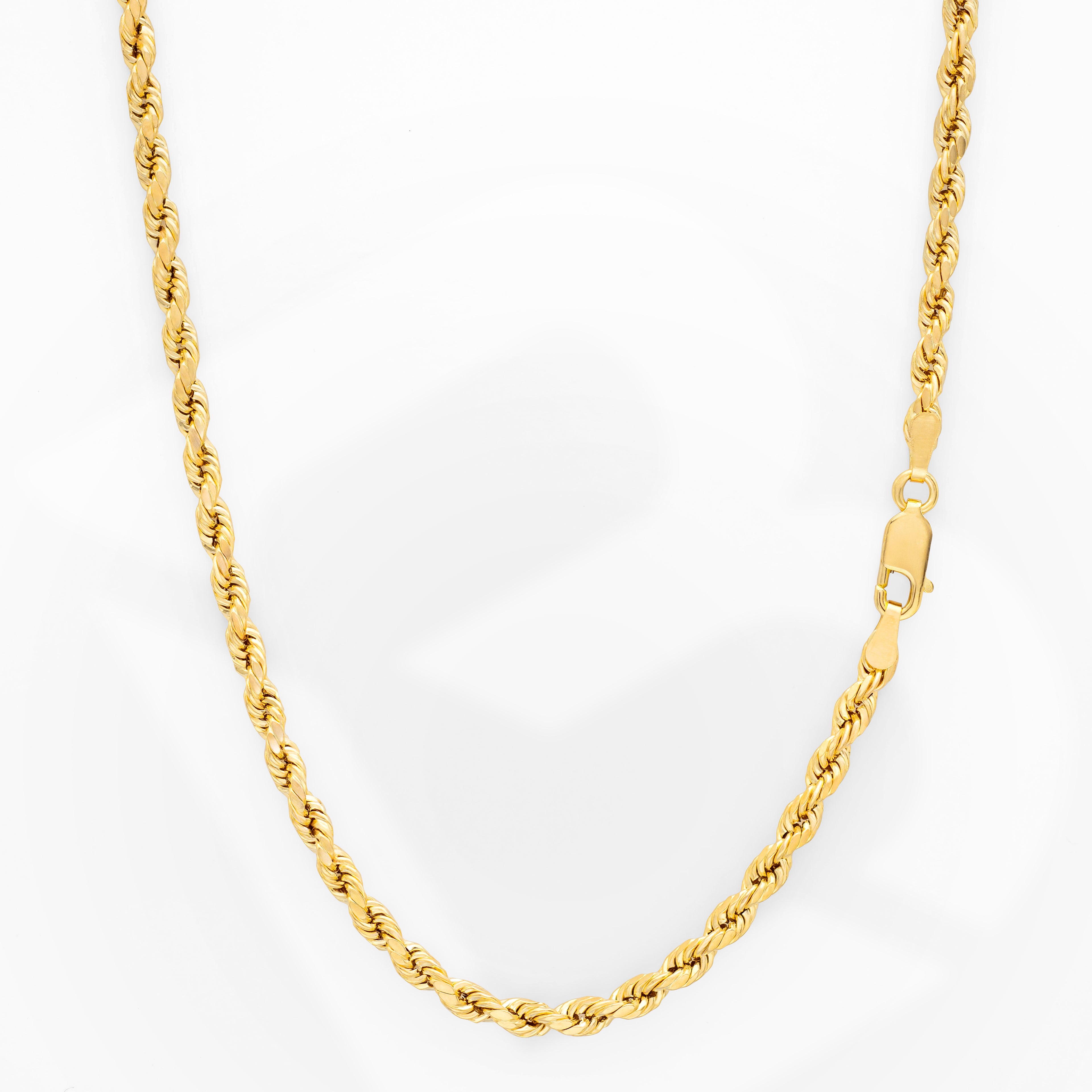 14k Women's Yellow Gold Diamond Cut Hollow Rope Necklace