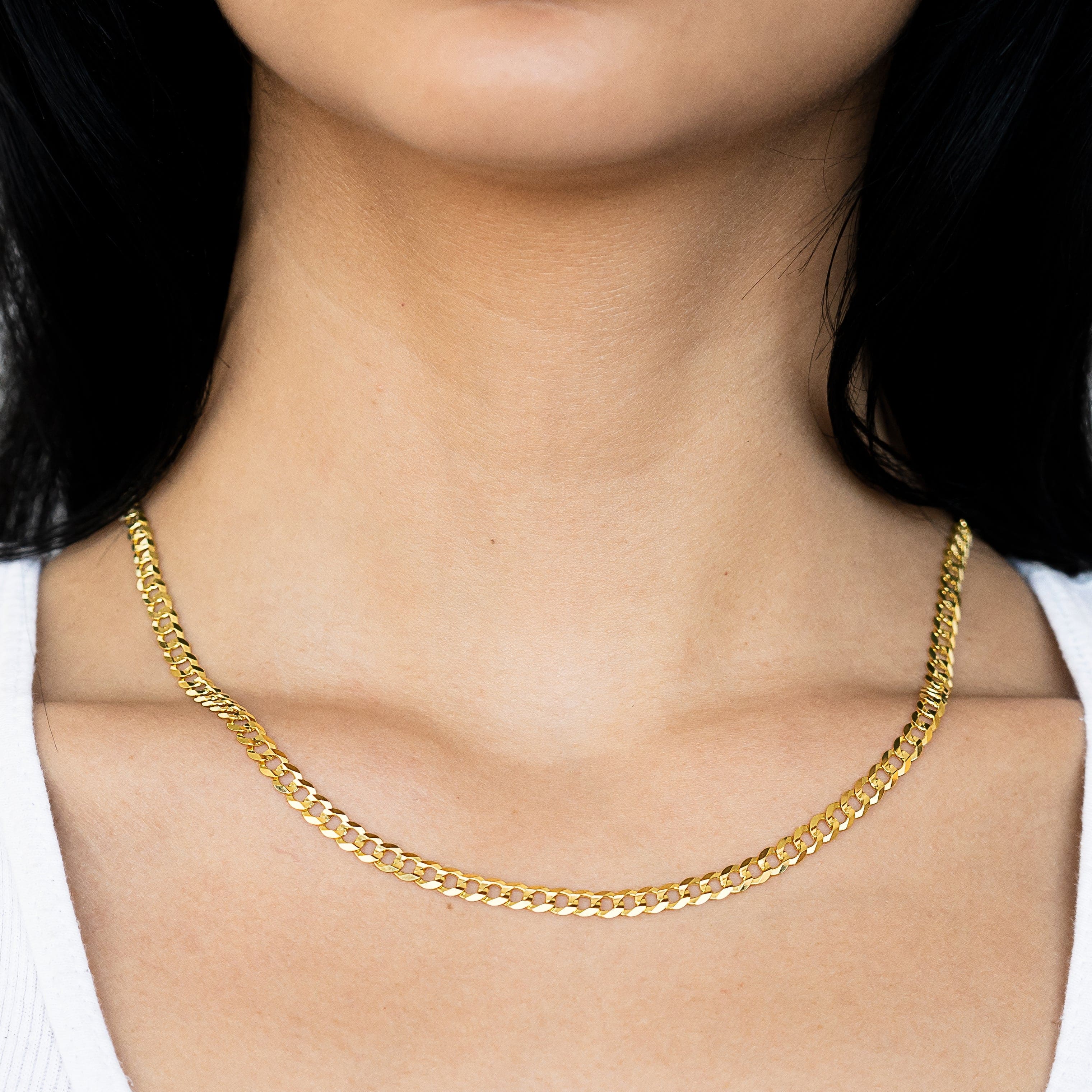 14k Women's Yellow Gold Solid Curb Cuban Link Chain