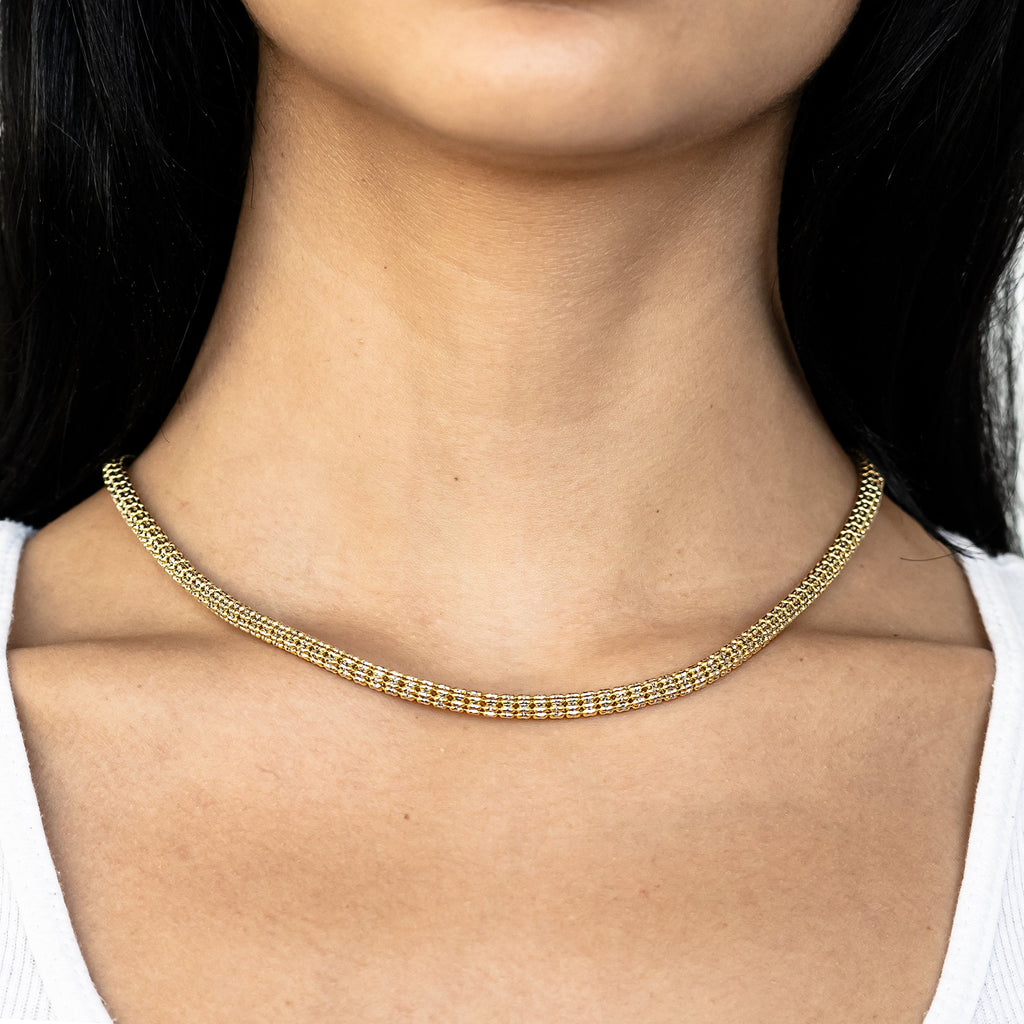 14k Gold Women's Two-Tone Diamond Cut Ice Chain