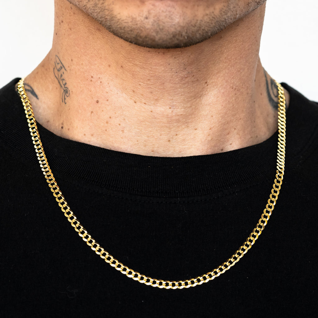 14k Yellow Gold Solid Curb Cuban Link Chain