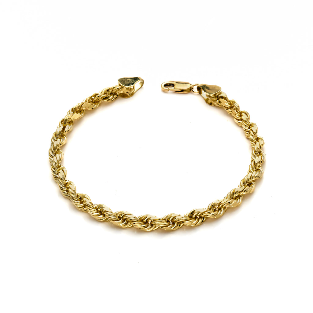 14k Yellow Gold Solid Diamond Cut Rope Bracelet