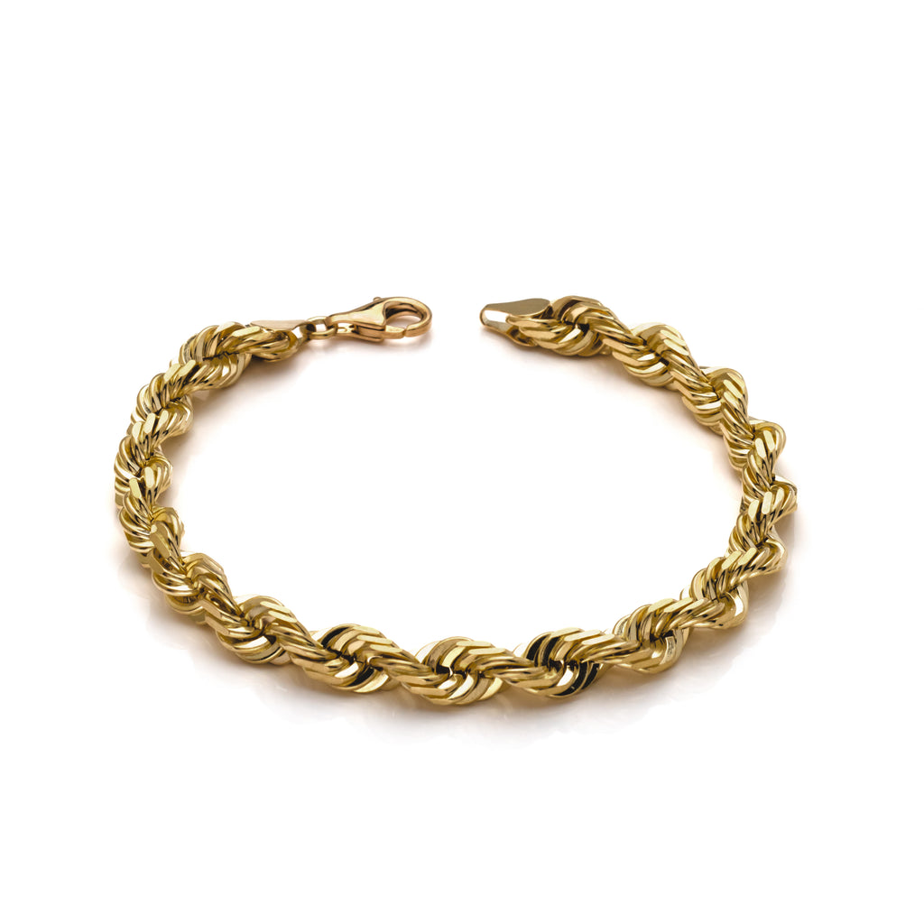 14k Yellow Gold Solid Diamond Cut Rope Bracelet