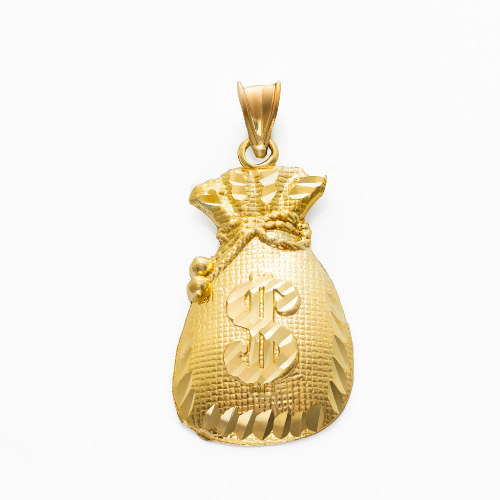 10k Solid Gold Money Bag Charm Pendant Medium 2.4 grams