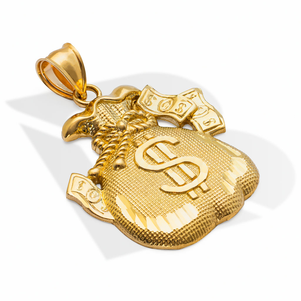 10k Solid Gold Money Bag Charm Pendant Extra Large 4.2 grams