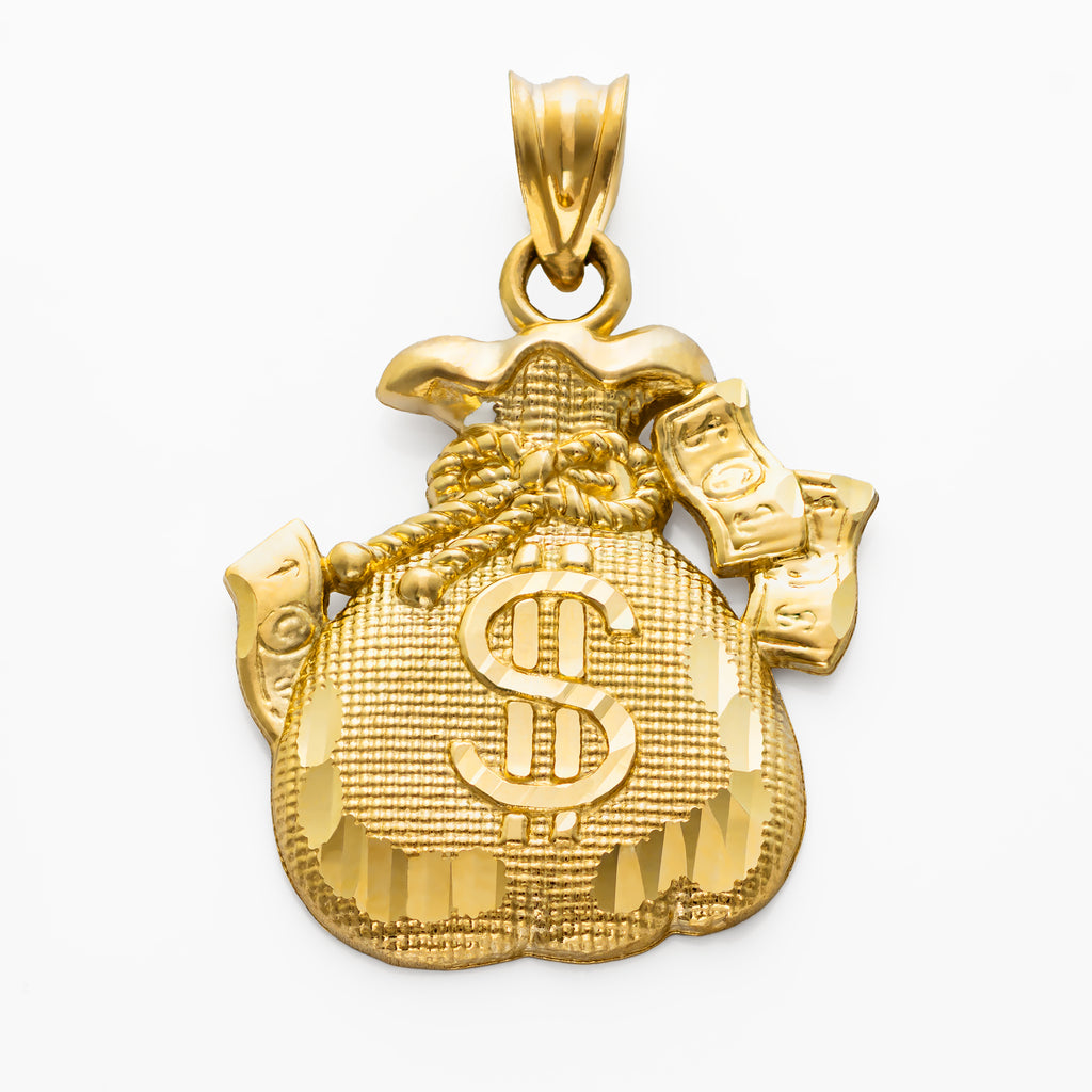 10k Solid Gold Money Bag Charm Pendant Extra Large 4.2 grams