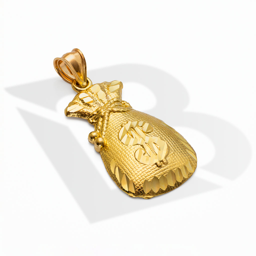 10k Solid Gold Money Bag Charm Pendant Medium 2.4 grams