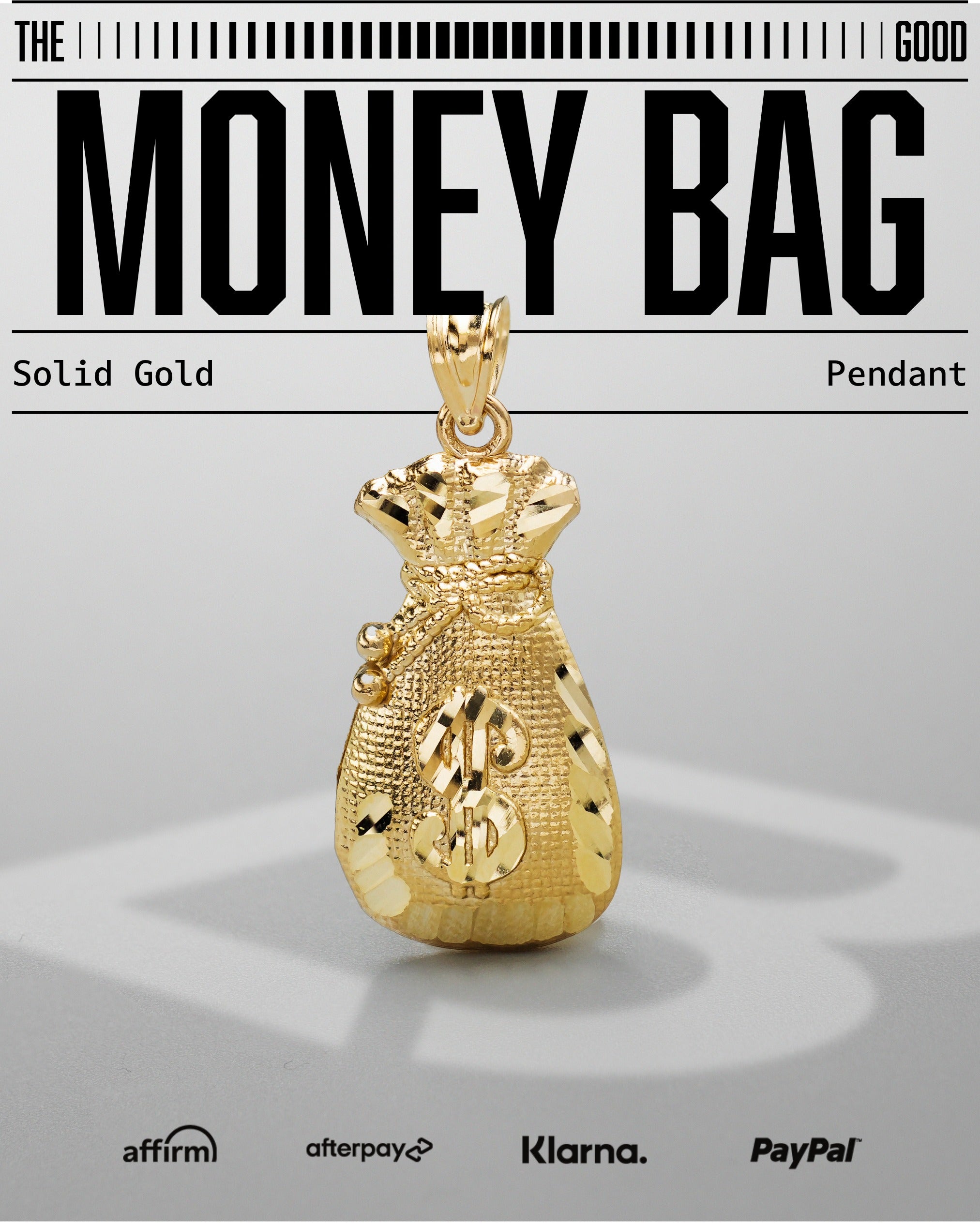 10k Solid Gold Money Bag Charm Pendant Medium 2.4 grams